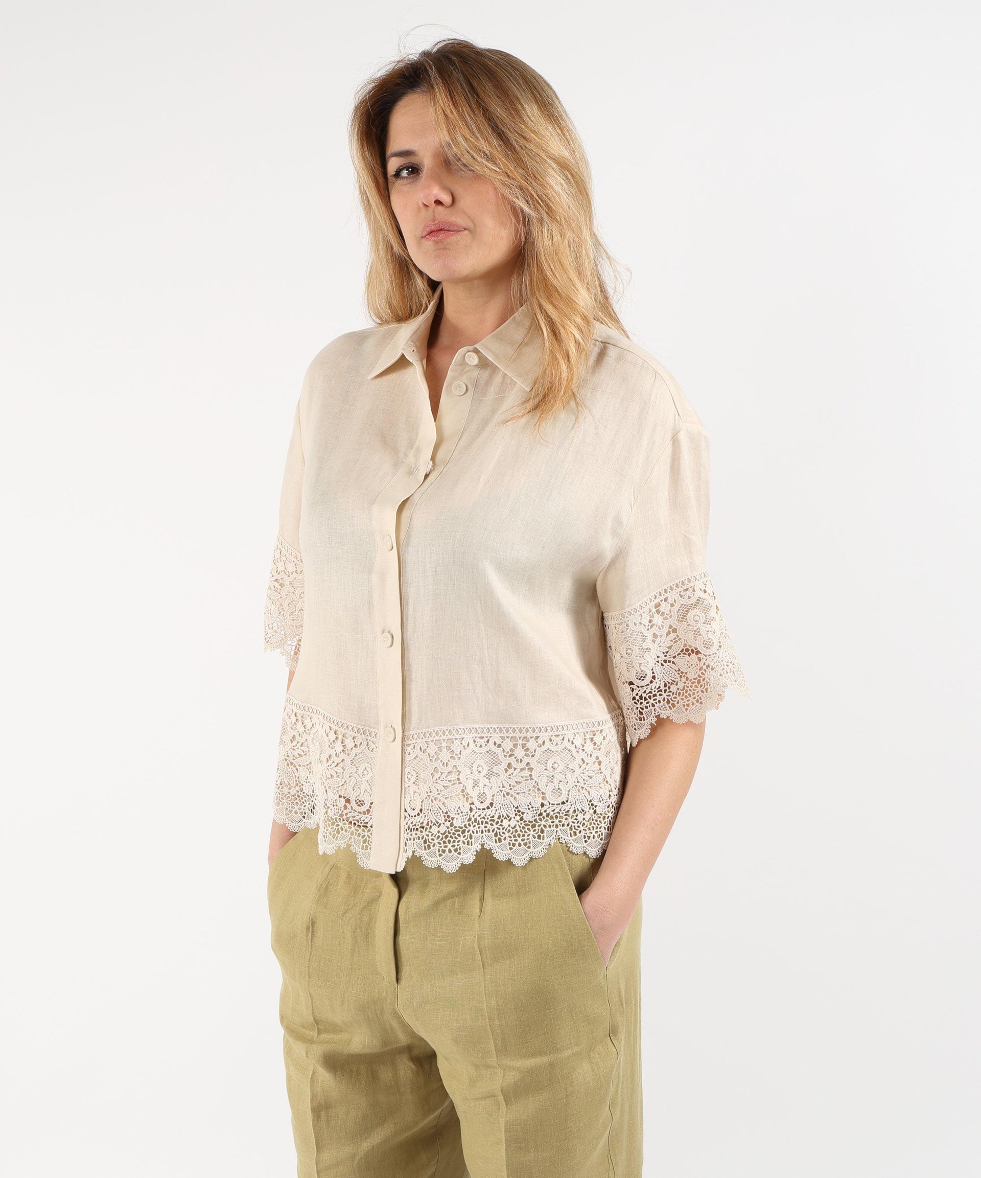 ELENA MIRO' Camicia in lino con pizzo