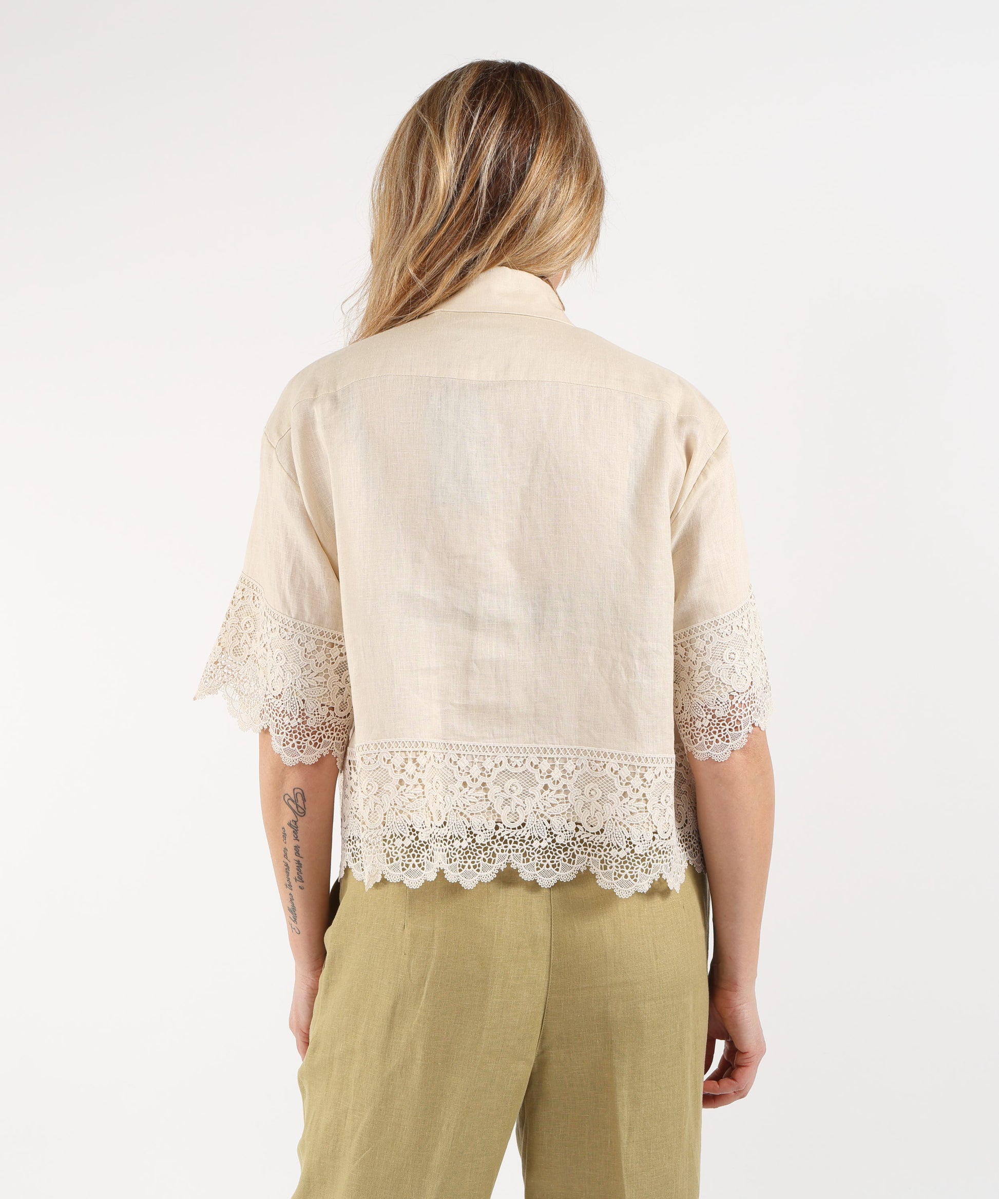 Bluse ELENA MIRO' Camicia in lino con pizzo Avorio | ELENA MIRO'