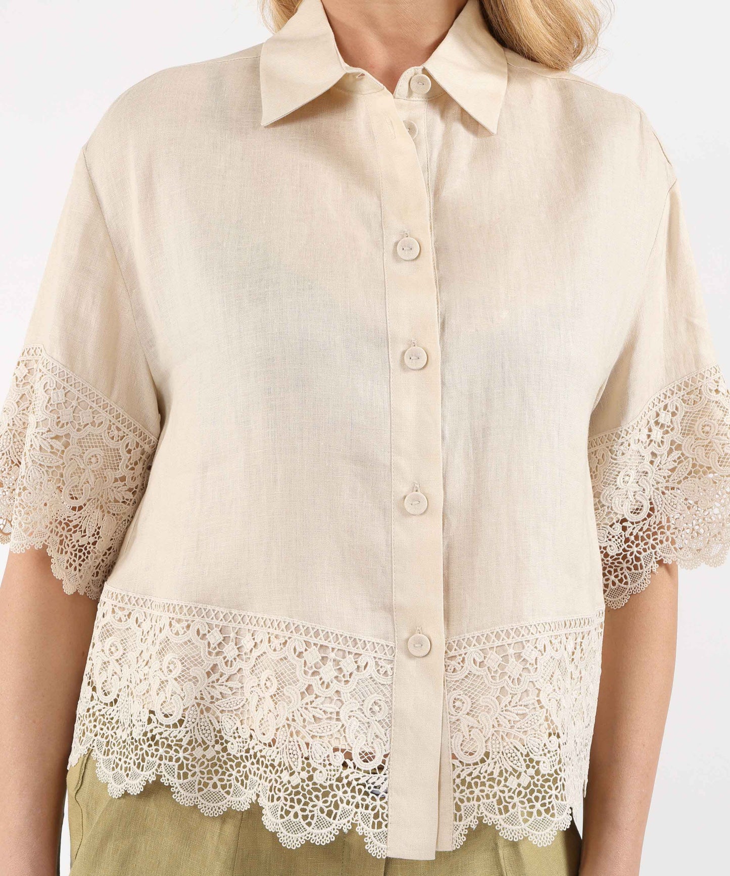 ELENA MIRO' Camicia in lino con pizzo