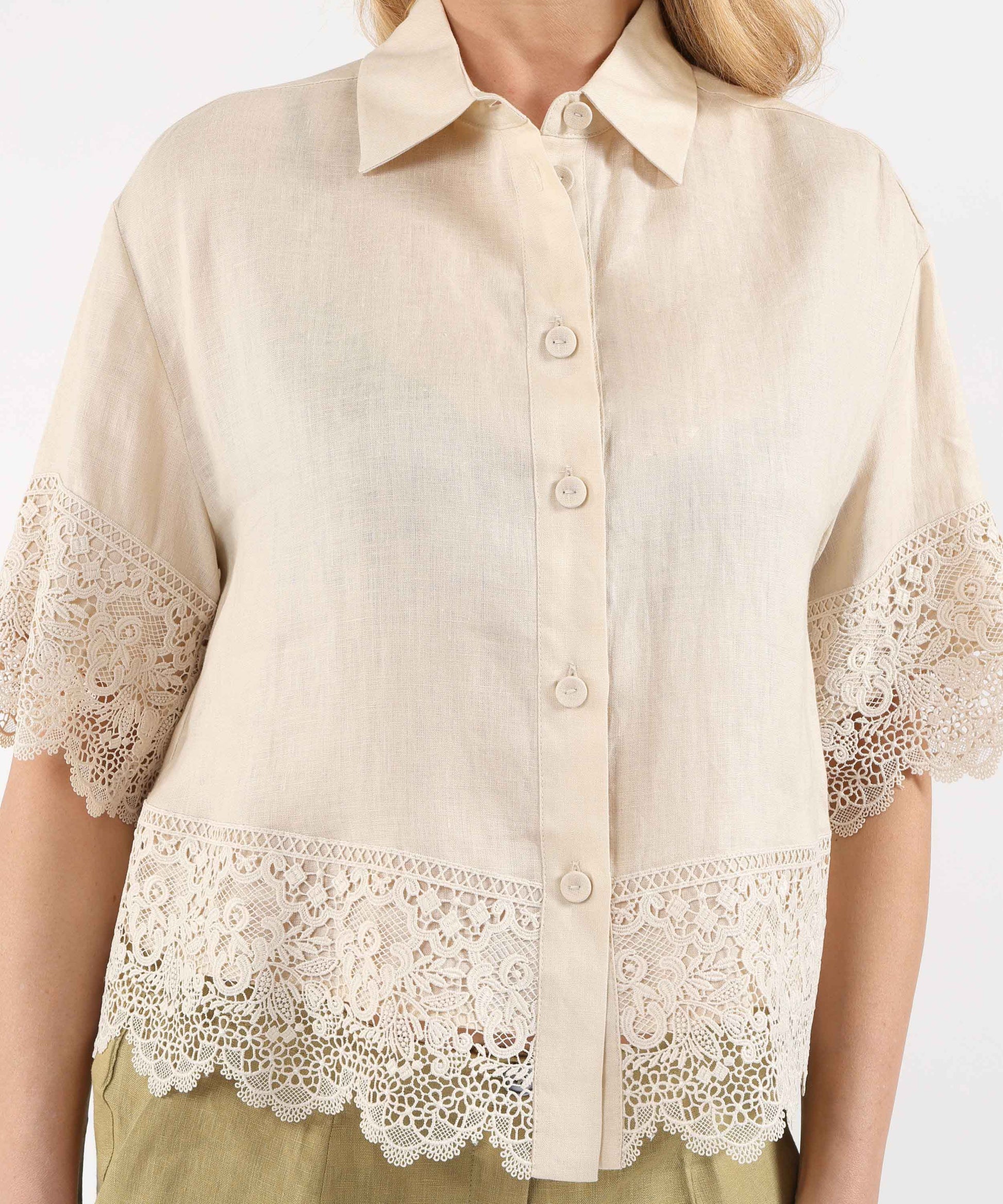 Bluse ELENA MIRO' Camicia in lino con pizzo Avorio | ELENA MIRO'