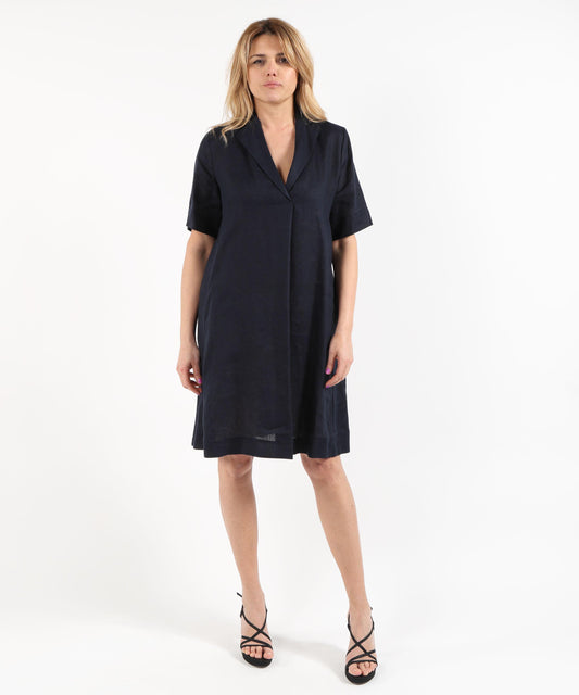 Abiti ELENA MIRO' Abito chemisier in lino maniche corte Blu | ELENA MIRO'