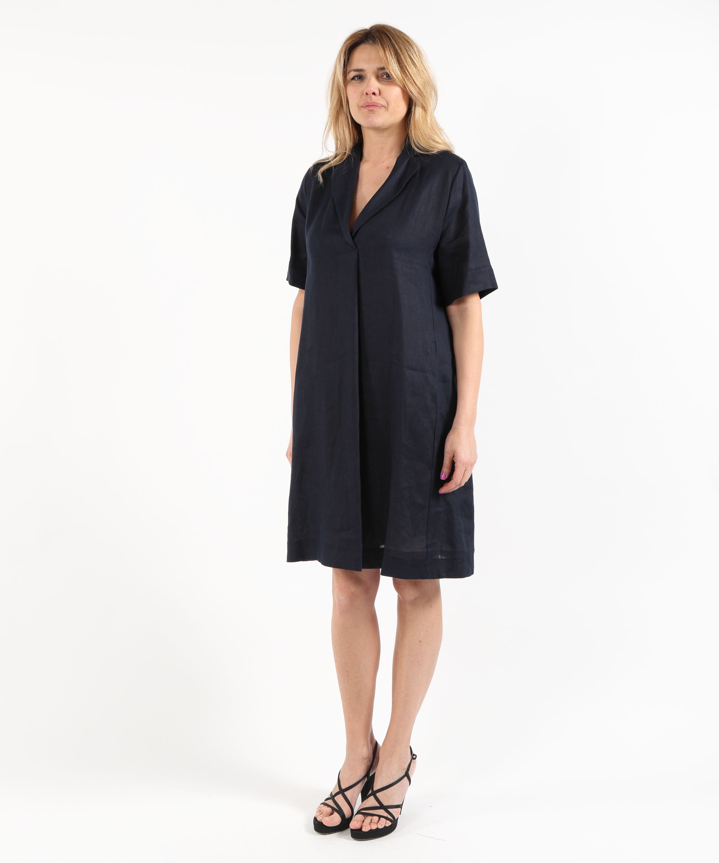 Dresses & Suits ELENA MIRO' Short-Sleeve Linen Shirt Dress Blu | ELENA MIRO'