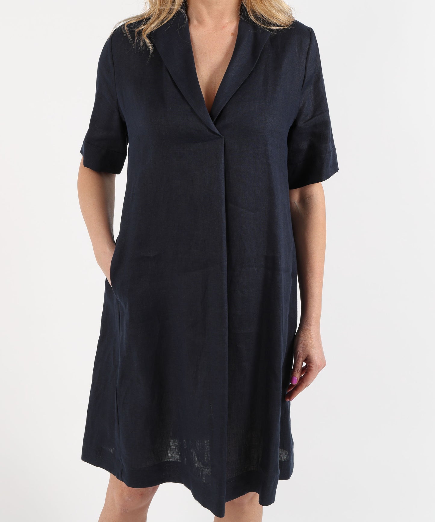 ELENA MIRO' Short-Sleeve Linen Shirt Dress