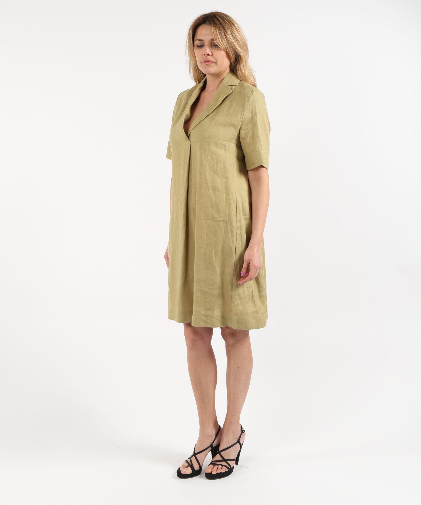 ELENA MIRO' Short-Sleeve Linen Shirt Dress