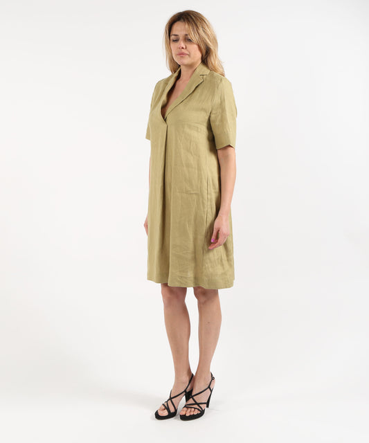 Dresses &amp; Suits ELENA MIRO' Short-Sleeve Linen Shirt Dress Verde | ELENA MIRO'