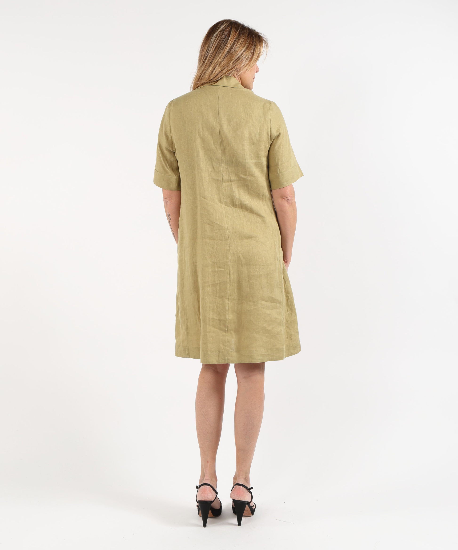Dresses &amp; Suits ELENA MIRO' Short-Sleeve Linen Shirt Dress Verde | ELENA MIRO'