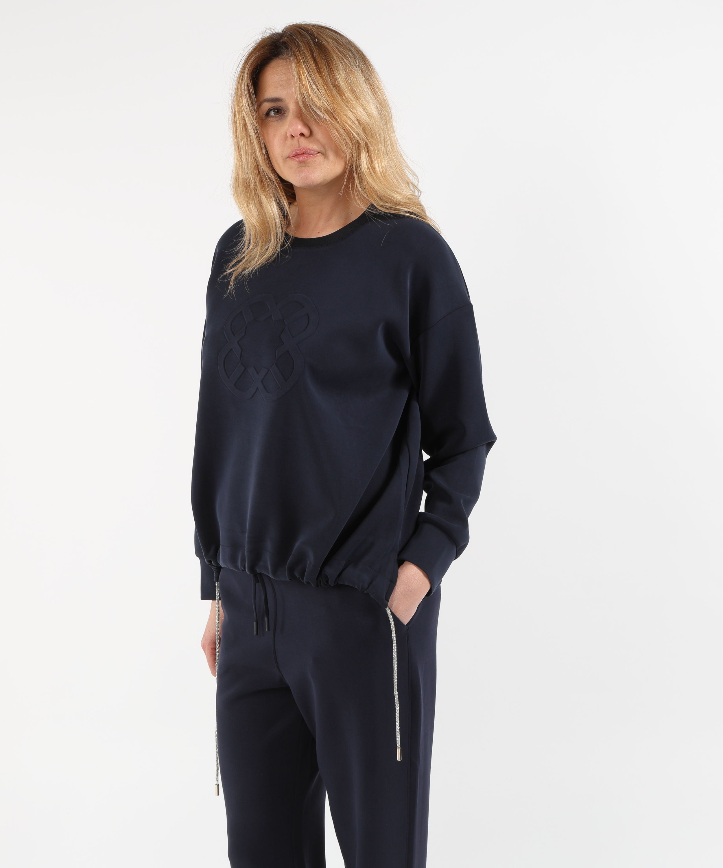 Sweatshirts ELENA MIRO' Scuba Sweatshirt with Monogram Logo Blu | ELENA MIRO'