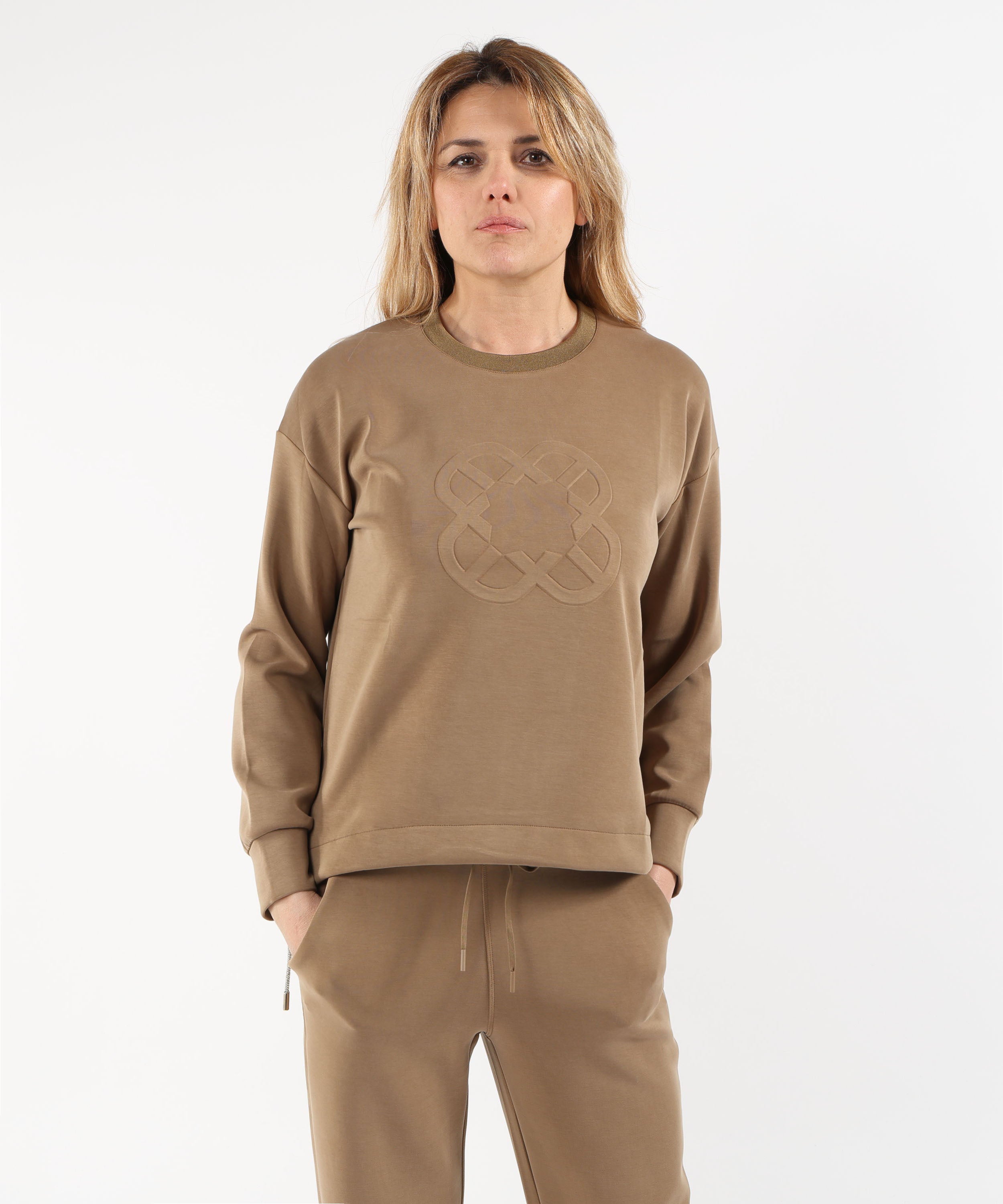 Sweatshirts ELENA MIRO' Scuba Sweatshirt with Monogram Logo Beige | ELENA MIRO'