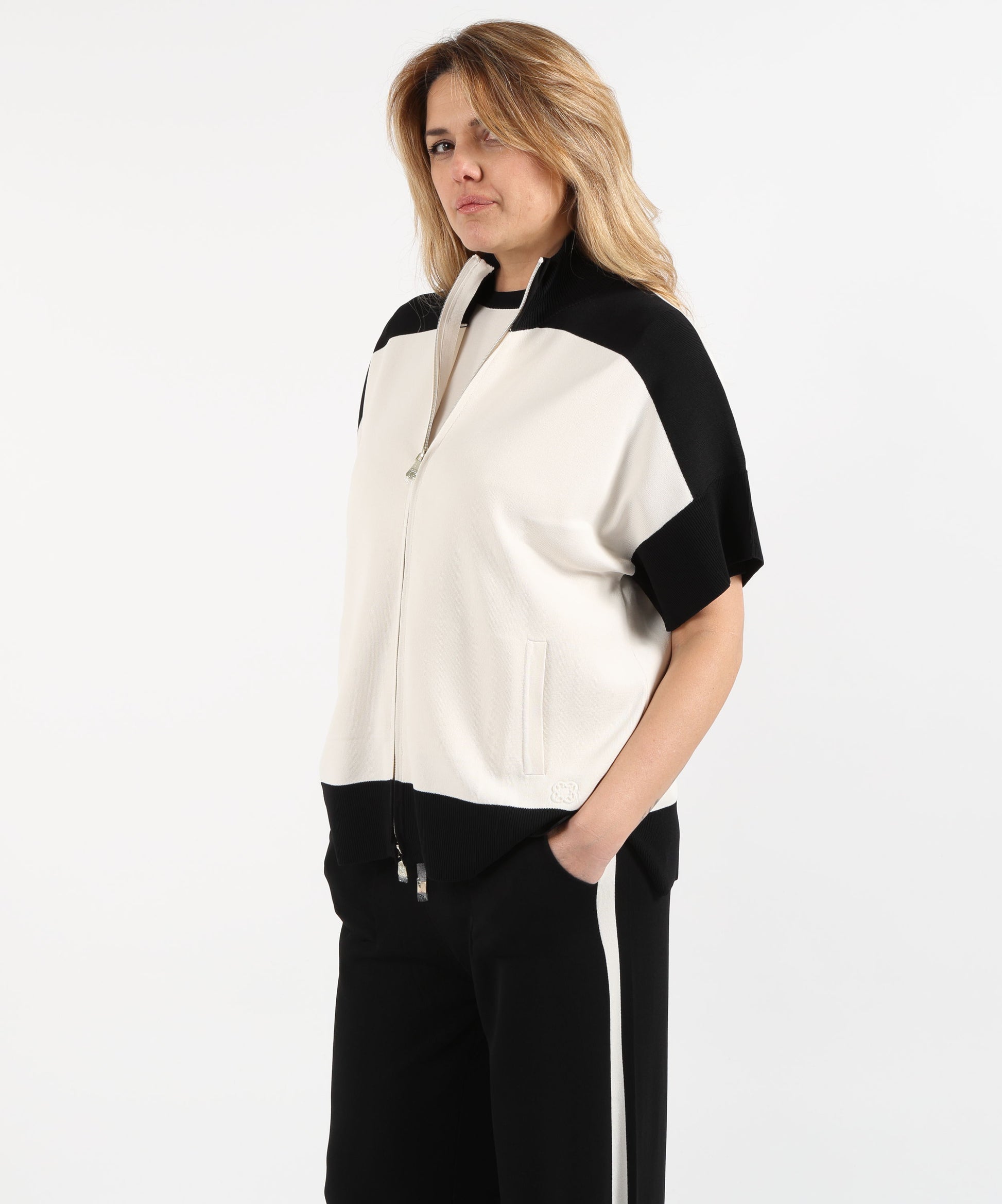 Felpe ELENA MIRO' Cardigan maniche corte misto viscosa Avorio/nero | ELENA MIRO'