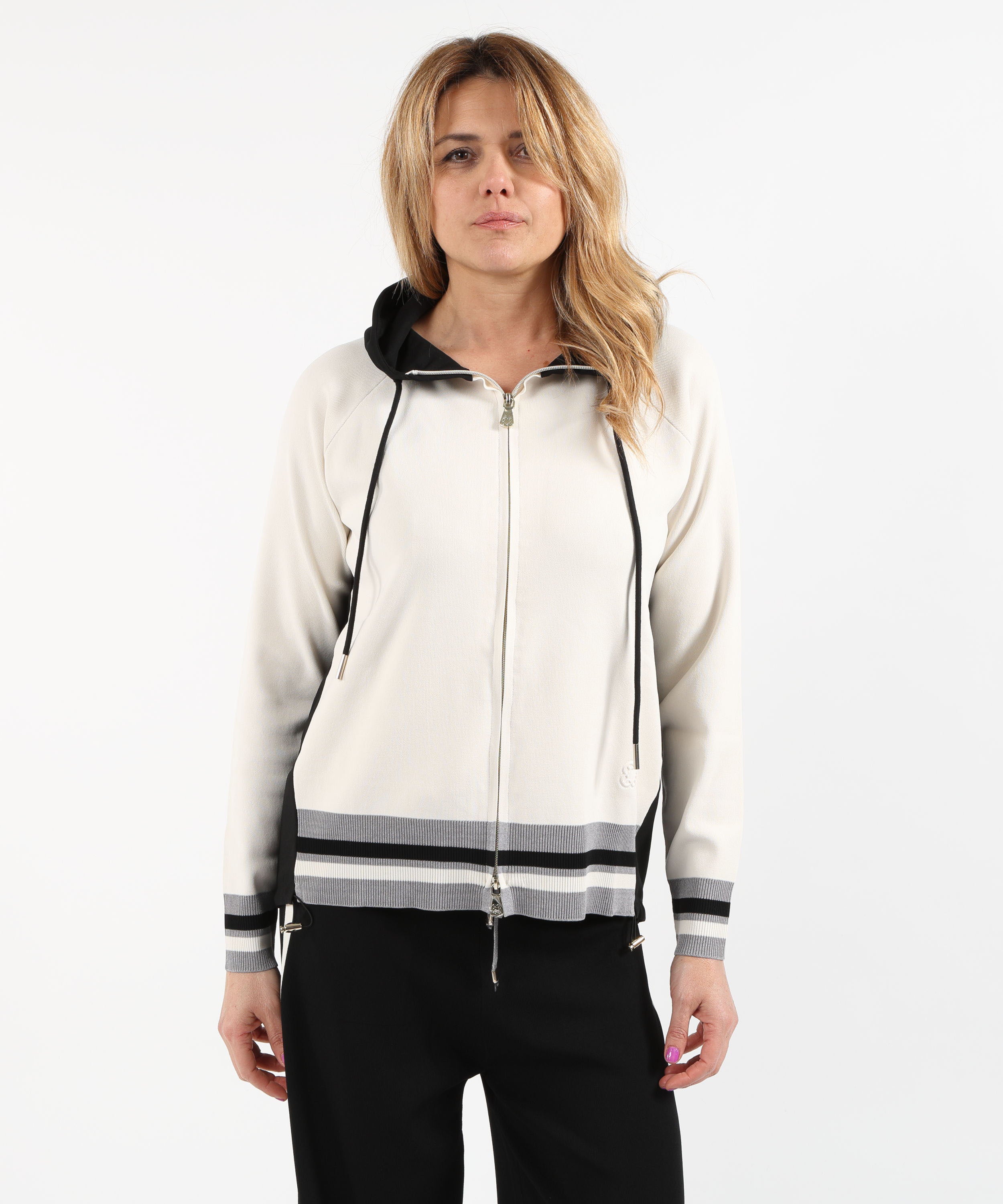 Sweatshirts ELENA MIRO' Viscose-Blend Hooded Zip Cardigan Multicolor | ELENA MIRO'