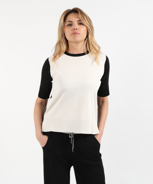 T-shirt ELENA MIRO' Maglia misto viscosa maniche corte Avorio/nero | ELENA MIRO'