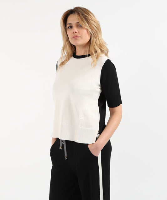 T-shirt ELENA MIRO' Maglia misto viscosa maniche corte Avorio/nero | ELENA MIRO'