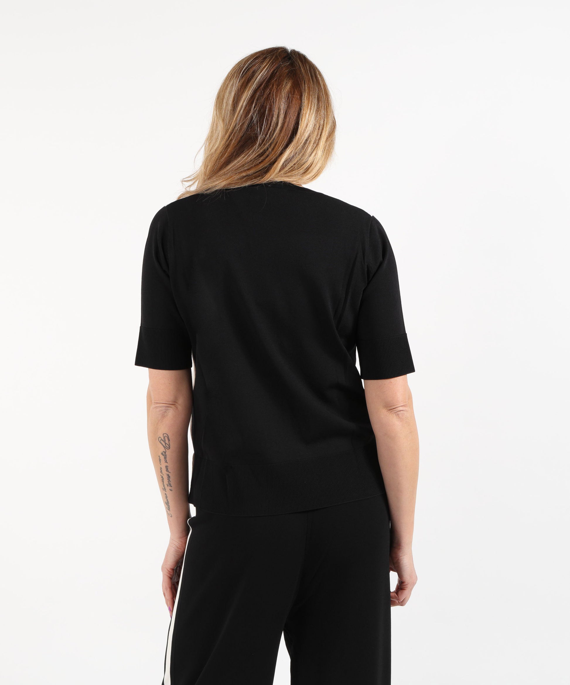 T-shirts ELENA MIRO' Short-Sleeve Viscose-Blend Top Avorio/nero | ELENA MIRO'