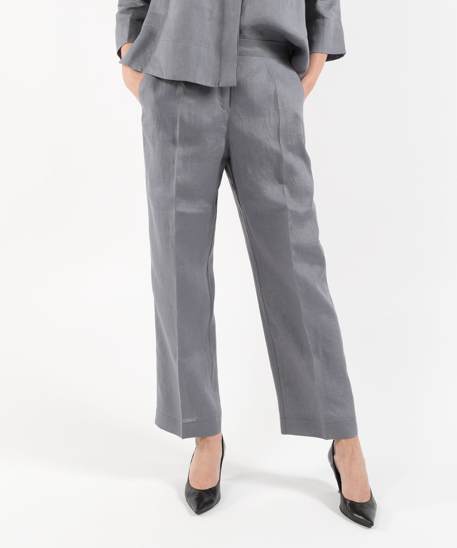 Trousers ELENA MIRO' Linen Pants Grigio | ELENA MIRO'