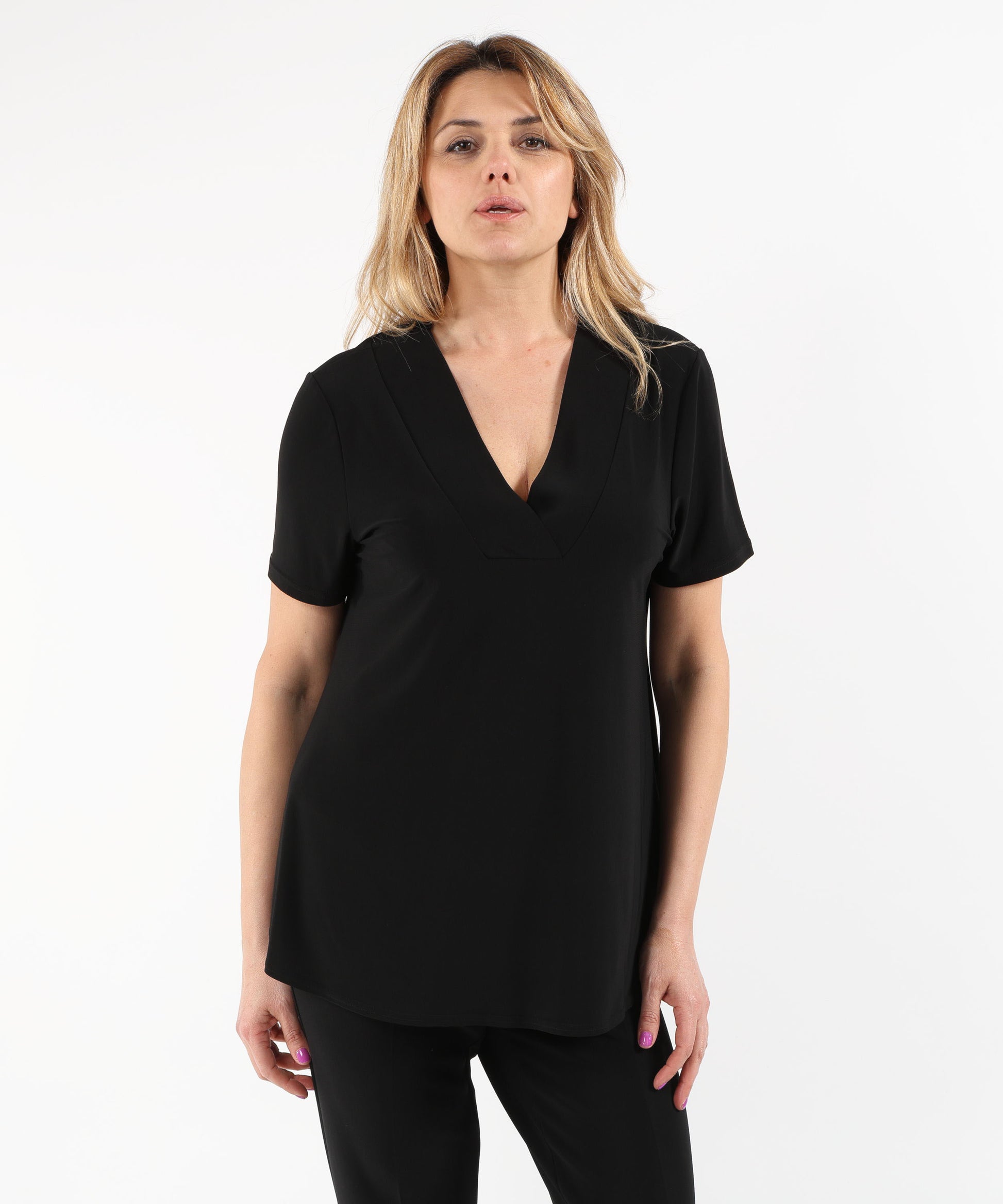 Knitwear RIBKOFF Silk-Effect Knit Flared Top Nero | RIBKOFF