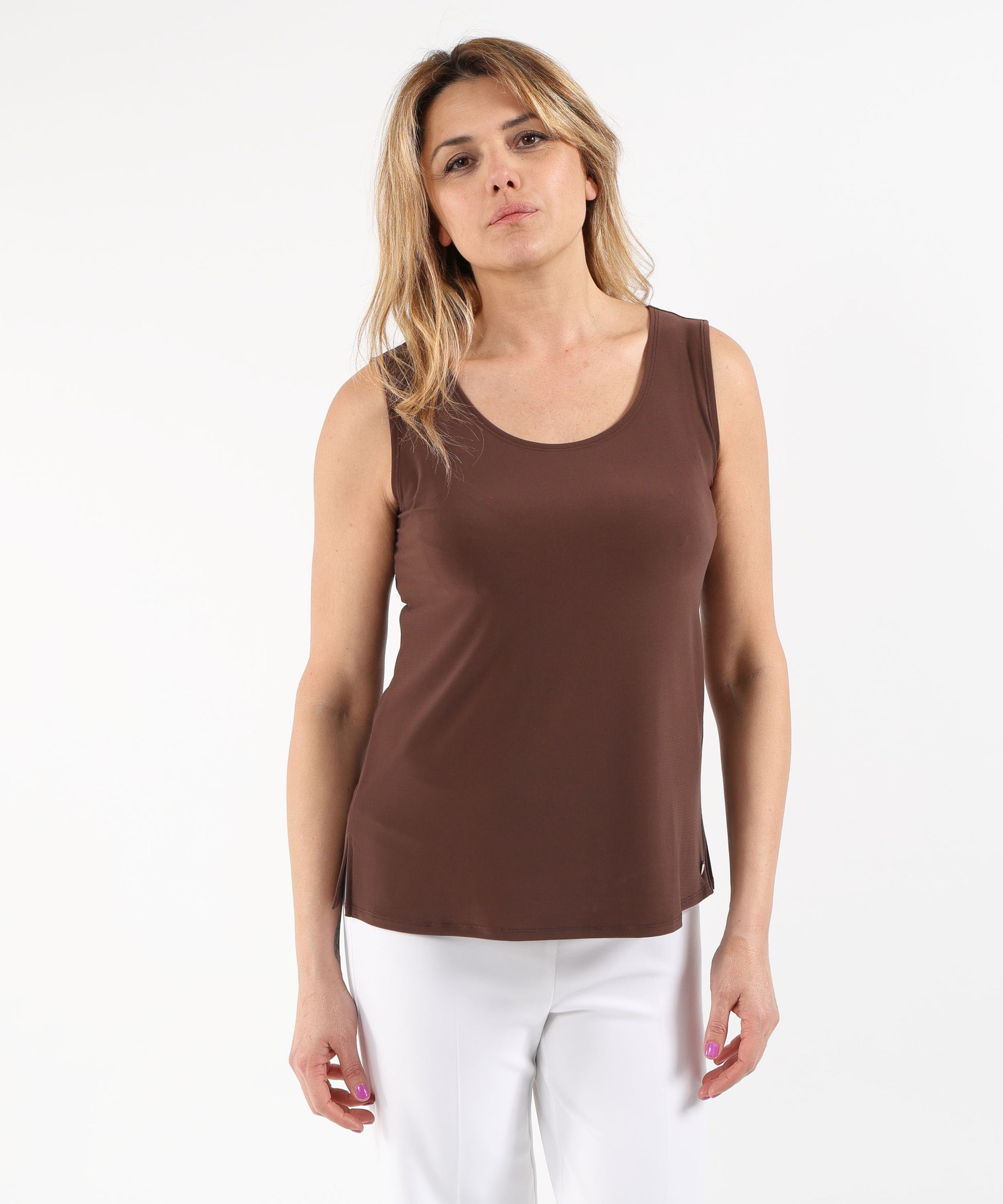 Tank tops RIBKOFF Silk-Effect Knit Round-Neck Tank Top Marrone | RIBKOFF