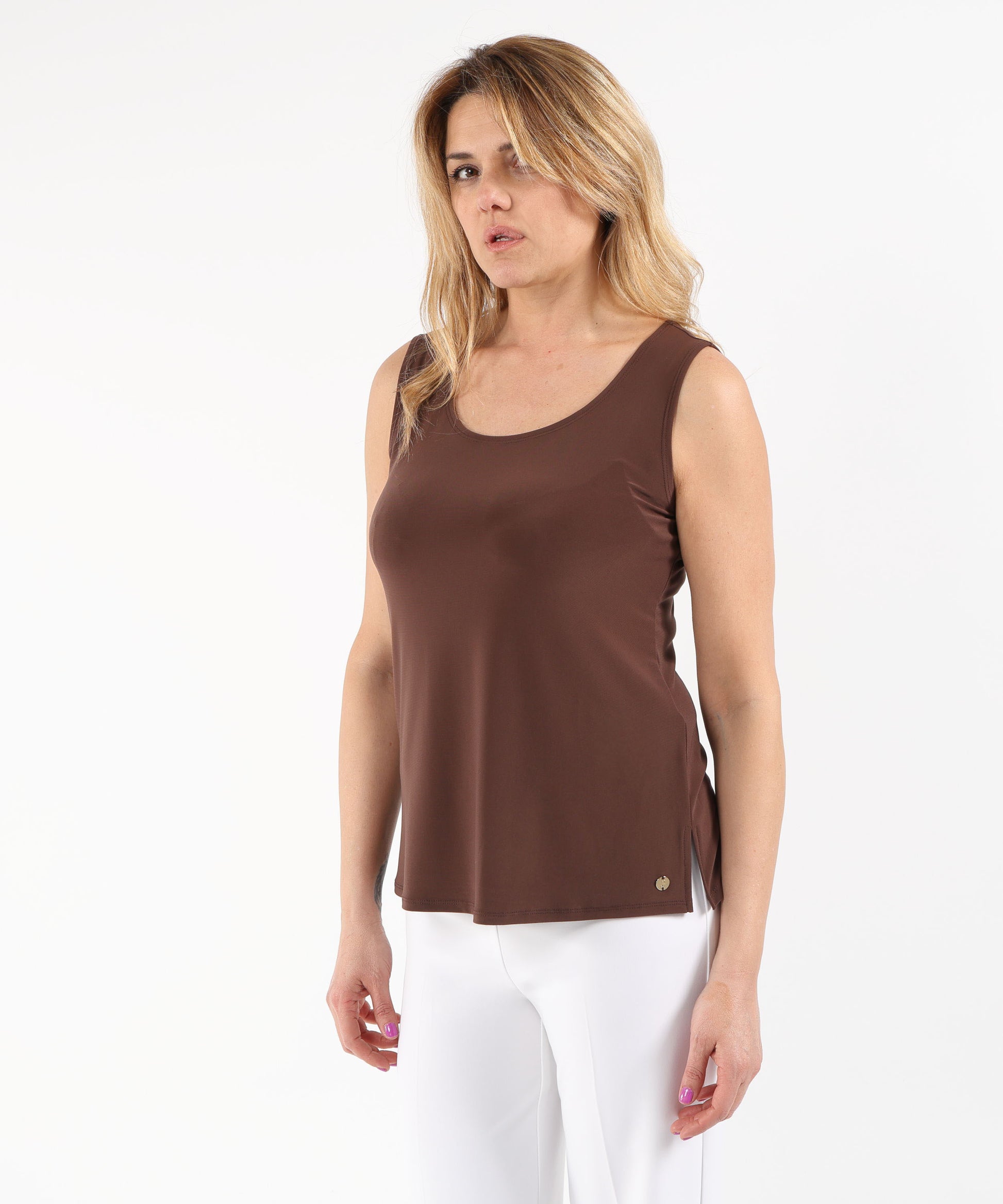Tank tops RIBKOFF Silk-Effect Knit Round-Neck Tank Top Marrone | RIBKOFF