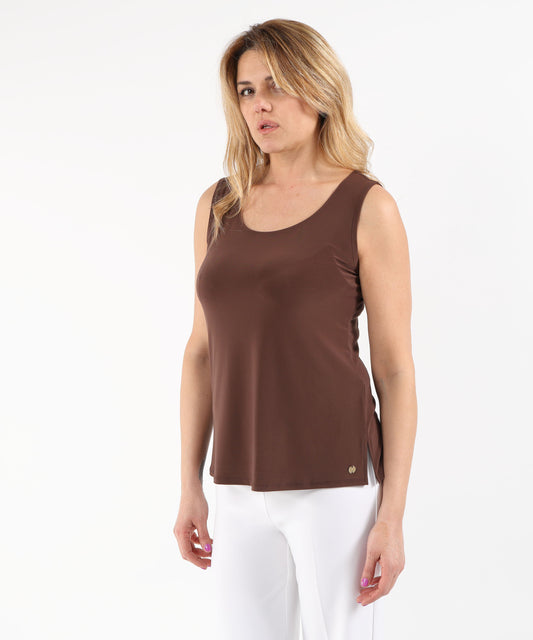 Canotte RIBKOFF Canottiera in maglia effetto seta con scollo rotondo Marrone | RIBKOFF