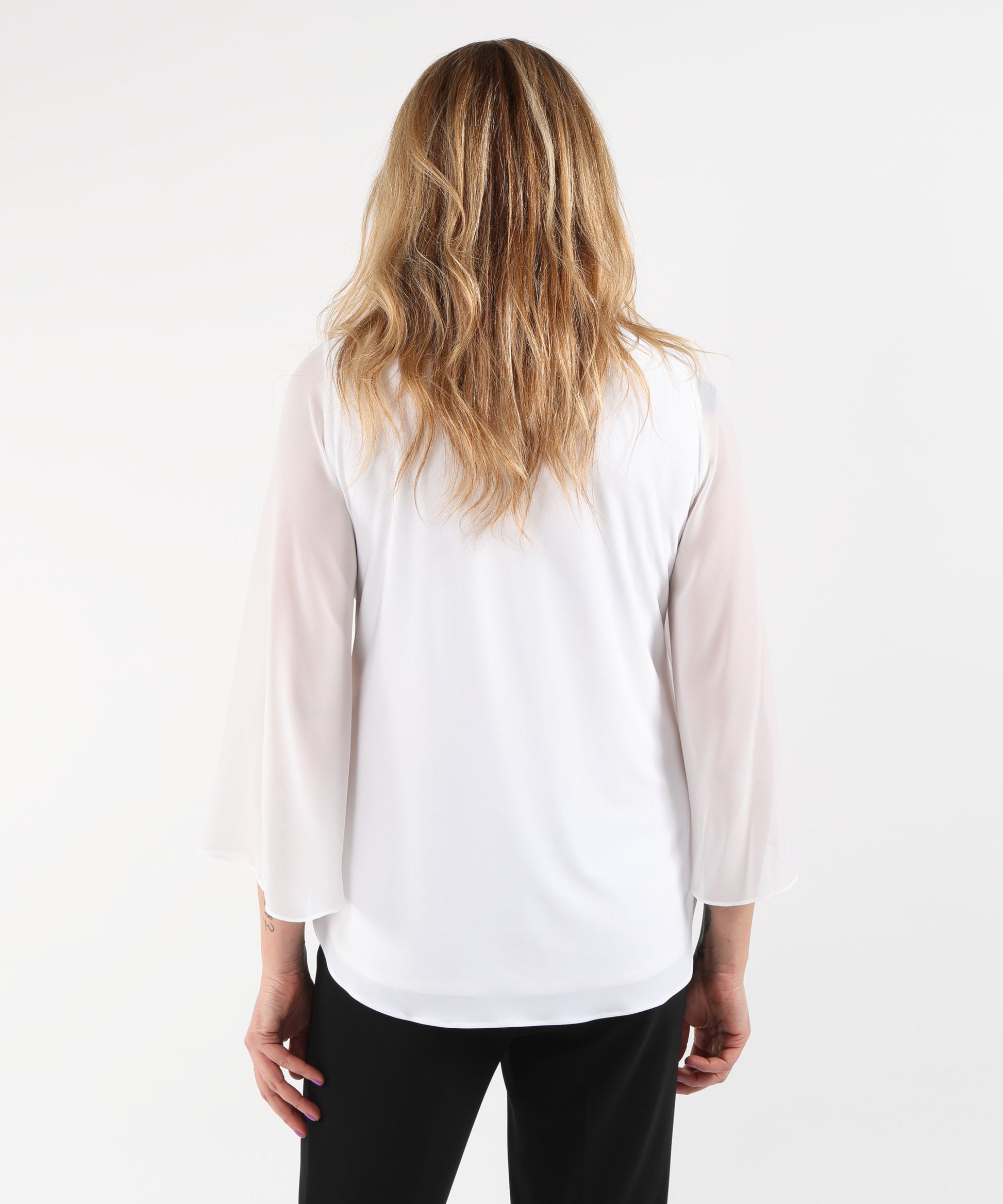 Casacche RIBKOFF Tunica dritta in maglia effetto seta con maniche a tulipano in chiffon Vaniglia | RIBKOFF