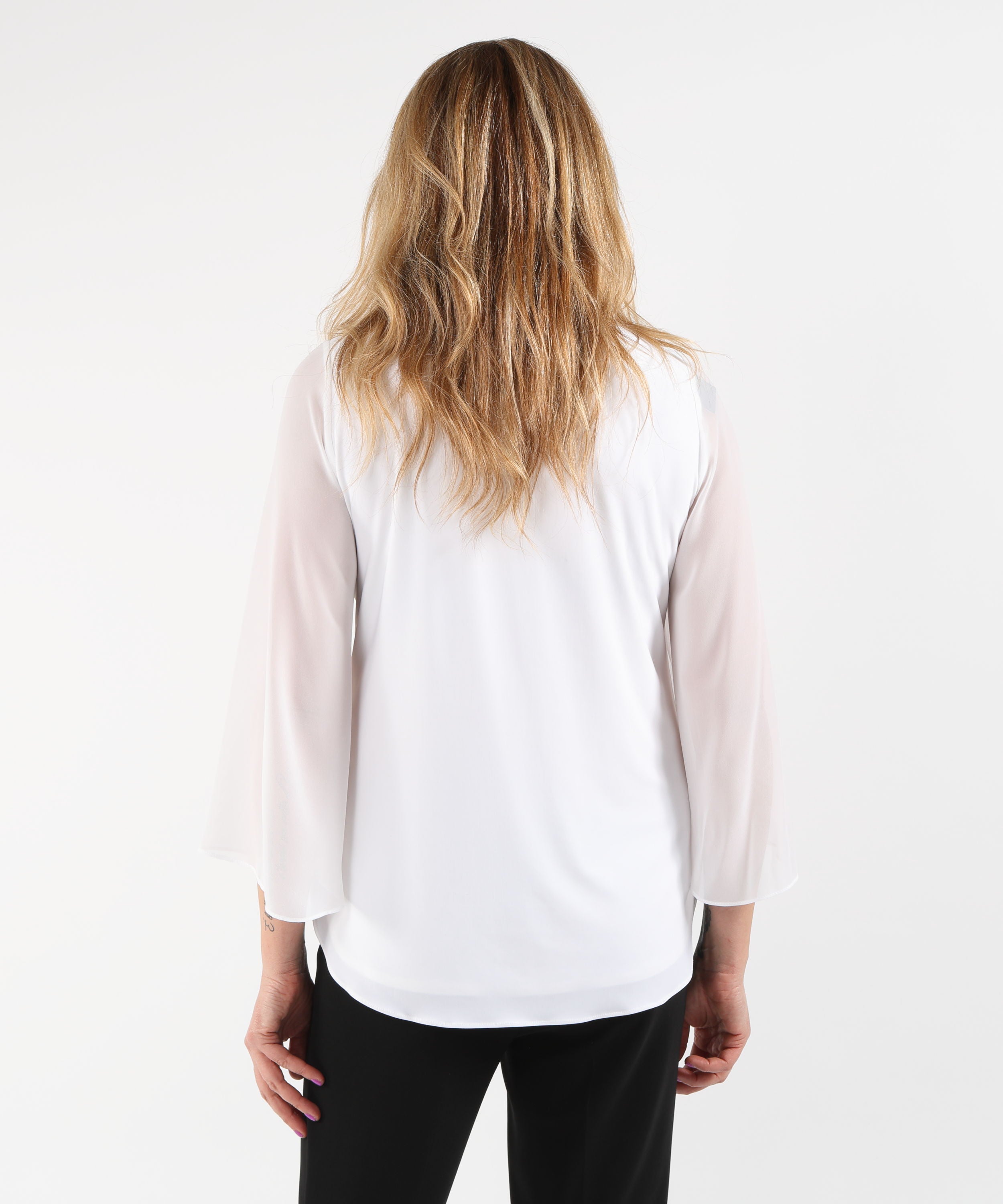 Smocks RIBKOFF Straight-Cut Silk-Effect Knit Tunic with Chiffon Tulip Sleeves Vaniglia | RIBKOFF