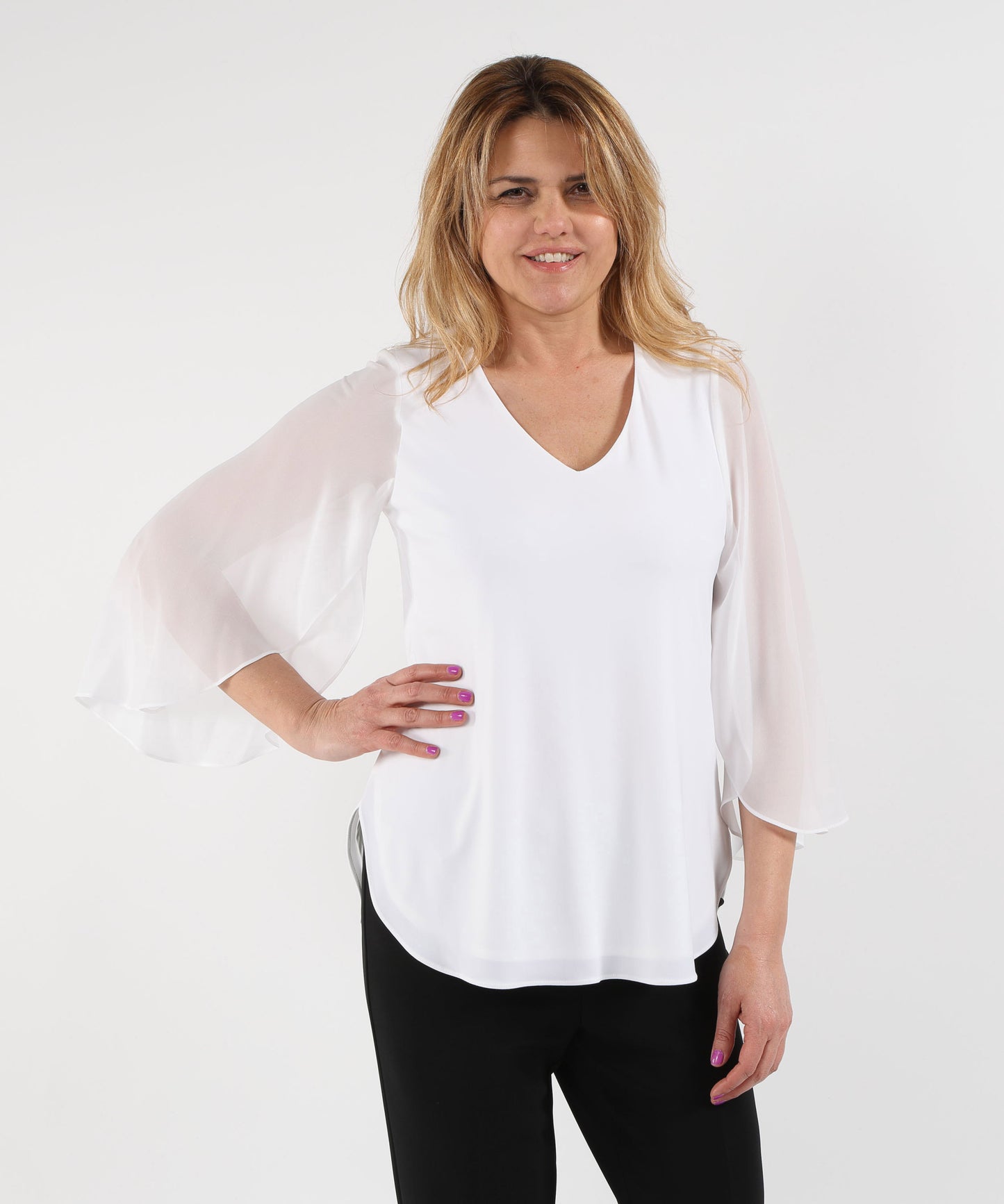 RIBKOFF Tunica dritta in maglia effetto seta con maniche a tulipano in chiffon