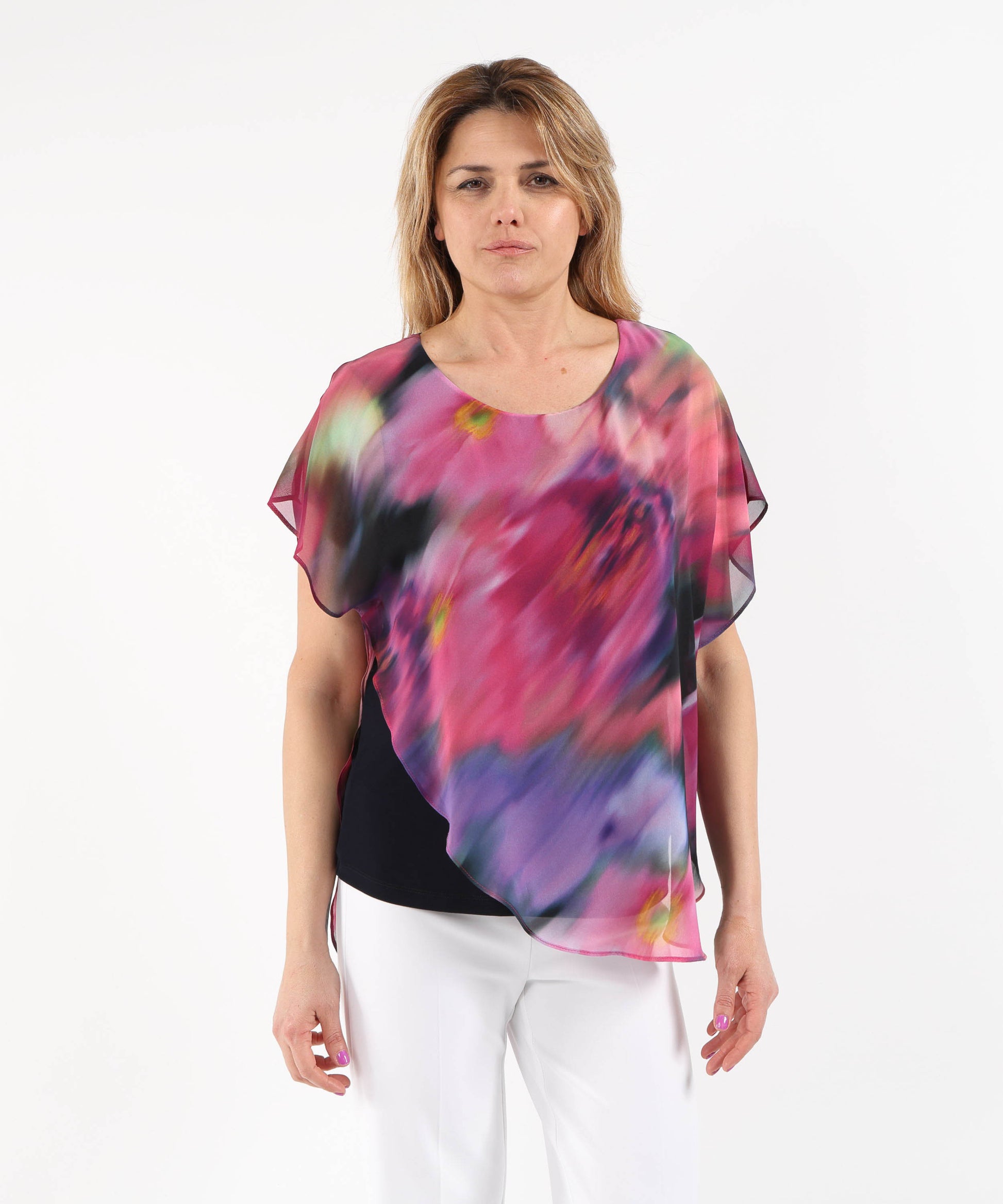 Blouses RIBKOFF Asymmetric Layered Top in Recycled Chiffon with Floral Print Multicolor | RIBKOFF