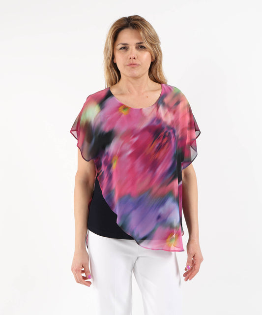 Blouses RIBKOFF Asymmetric Layered Top in Recycled Chiffon with Floral Print Multicolor | RIBKOFF