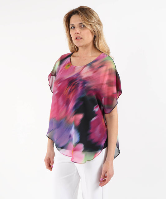 Blouses RIBKOFF Asymmetric Layered Top in Recycled Chiffon with Floral Print Multicolor | RIBKOFF