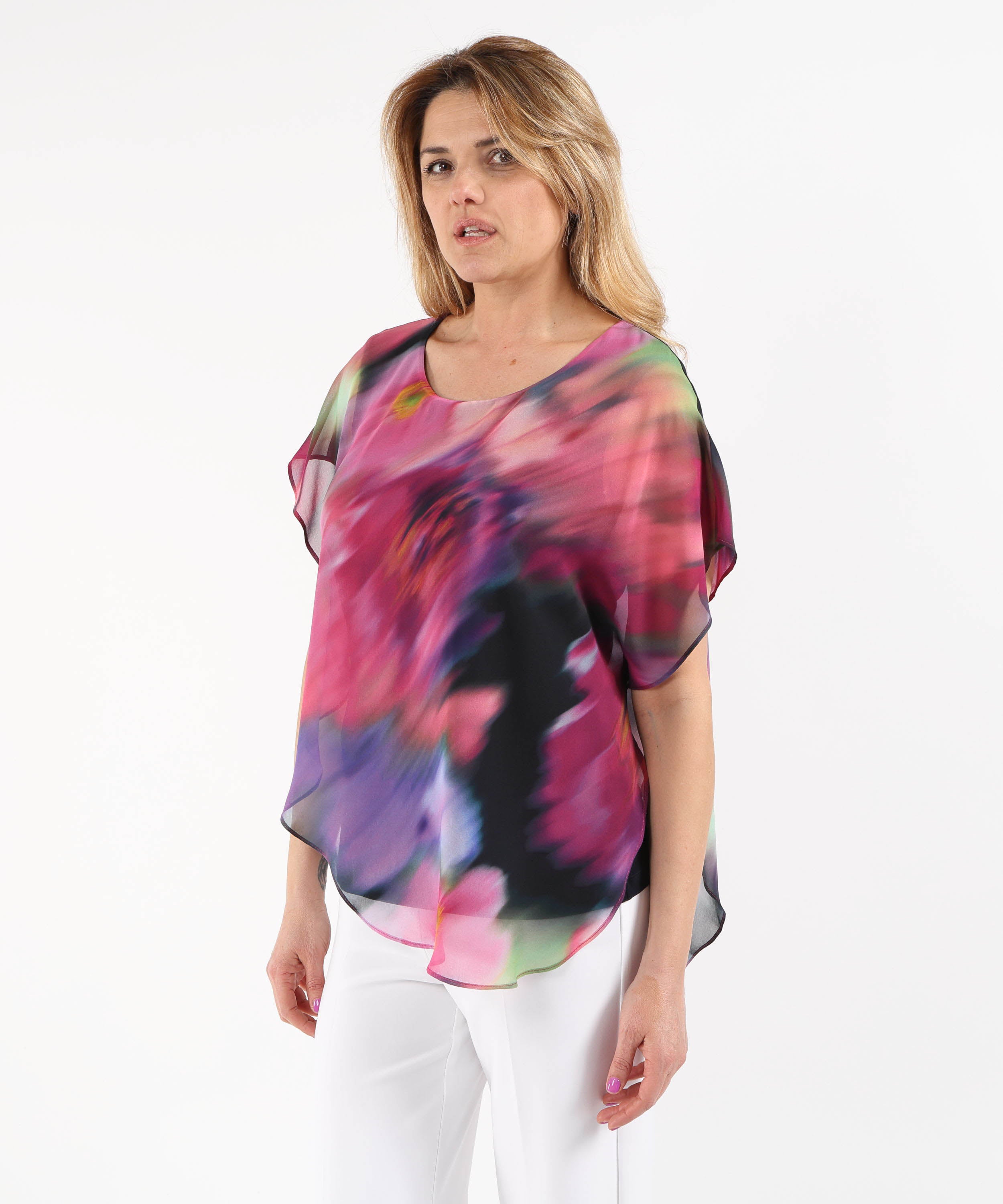 Blouses RIBKOFF Asymmetric Layered Top in Recycled Chiffon with Floral Print Multicolor | RIBKOFF
