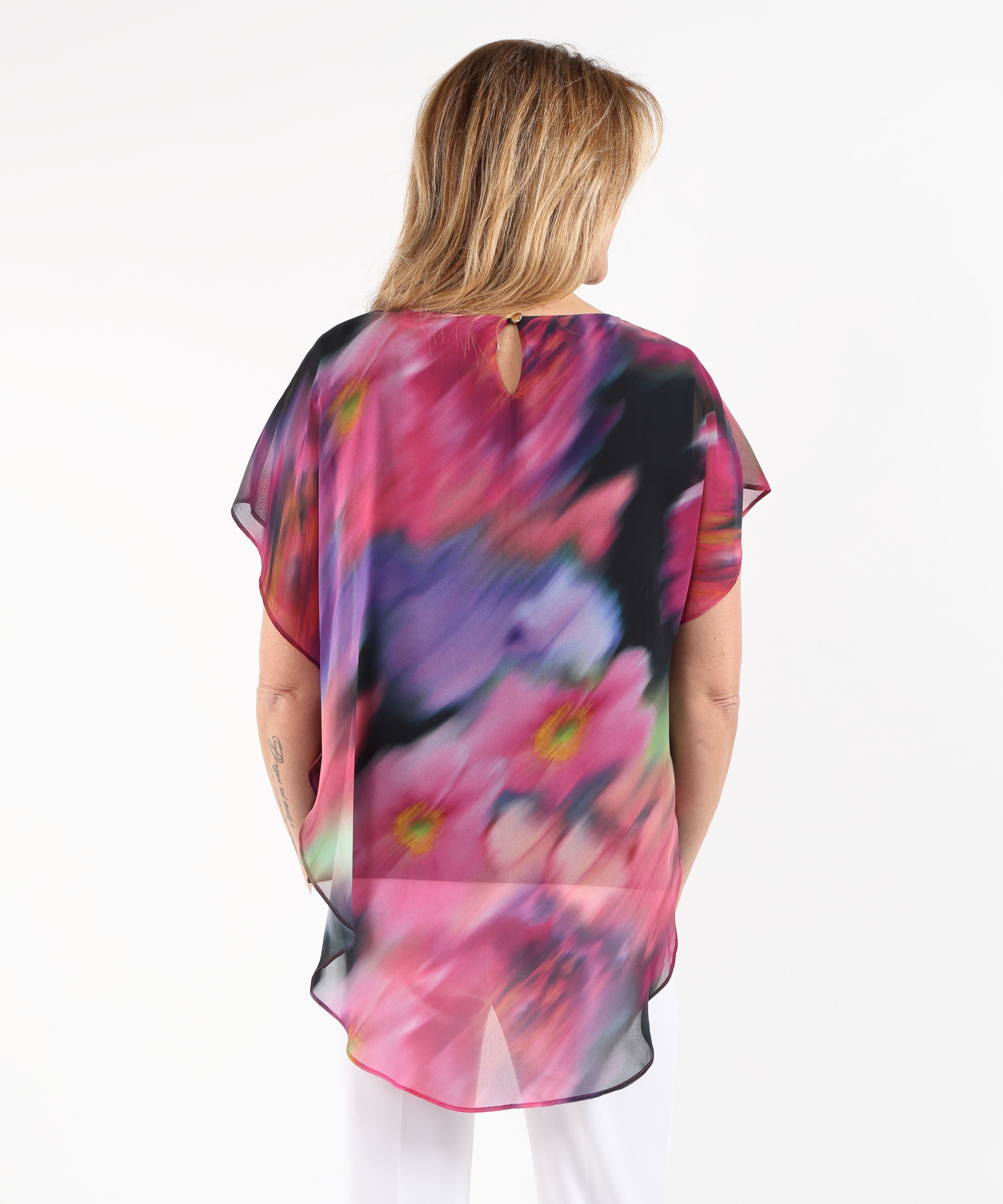 Blouses RIBKOFF Asymmetric Layered Top in Recycled Chiffon with Floral Print Multicolor | RIBKOFF