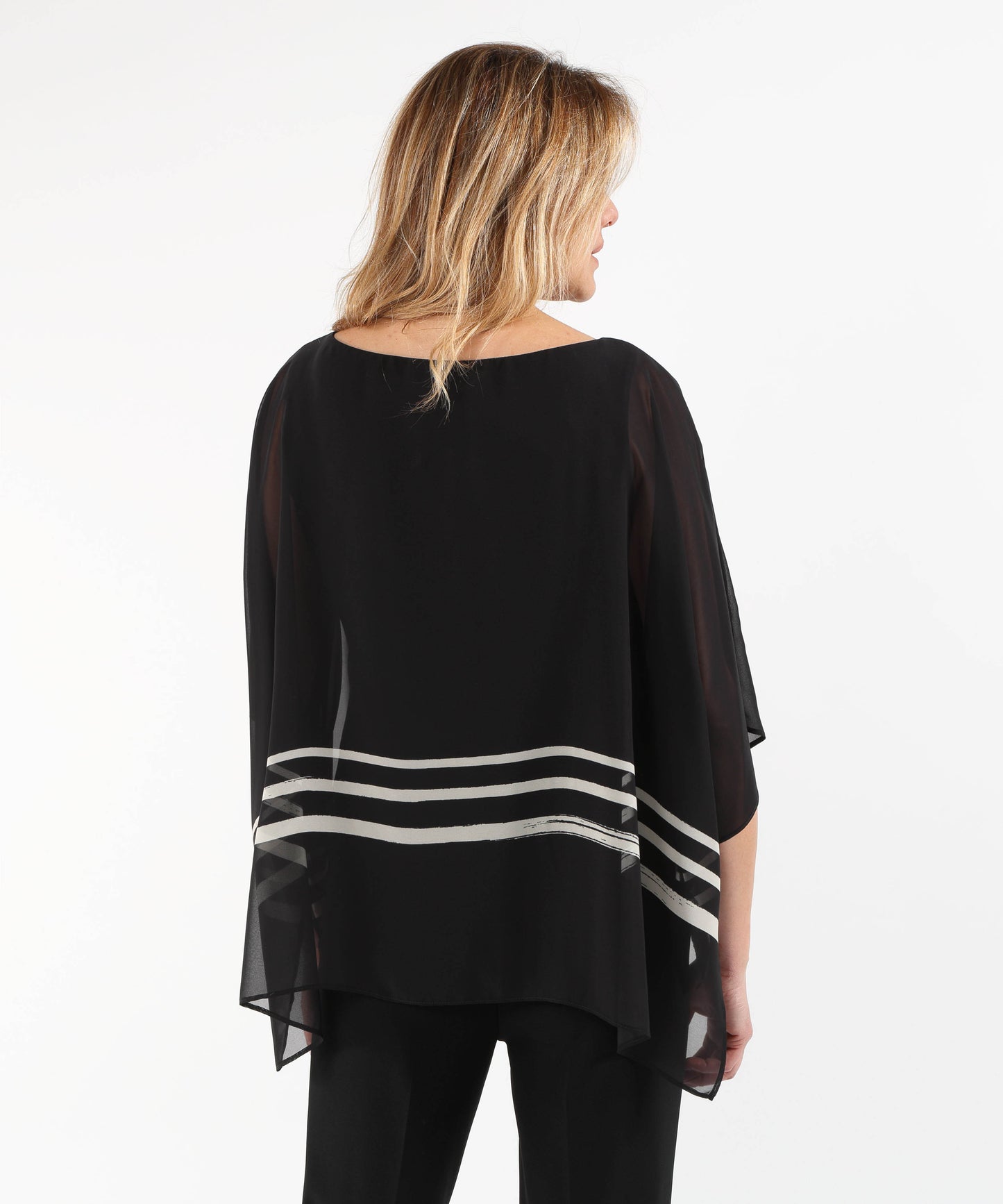 RIBKOFF Sheer Poncho Top with Tropical Print and Silk-Effect Knit