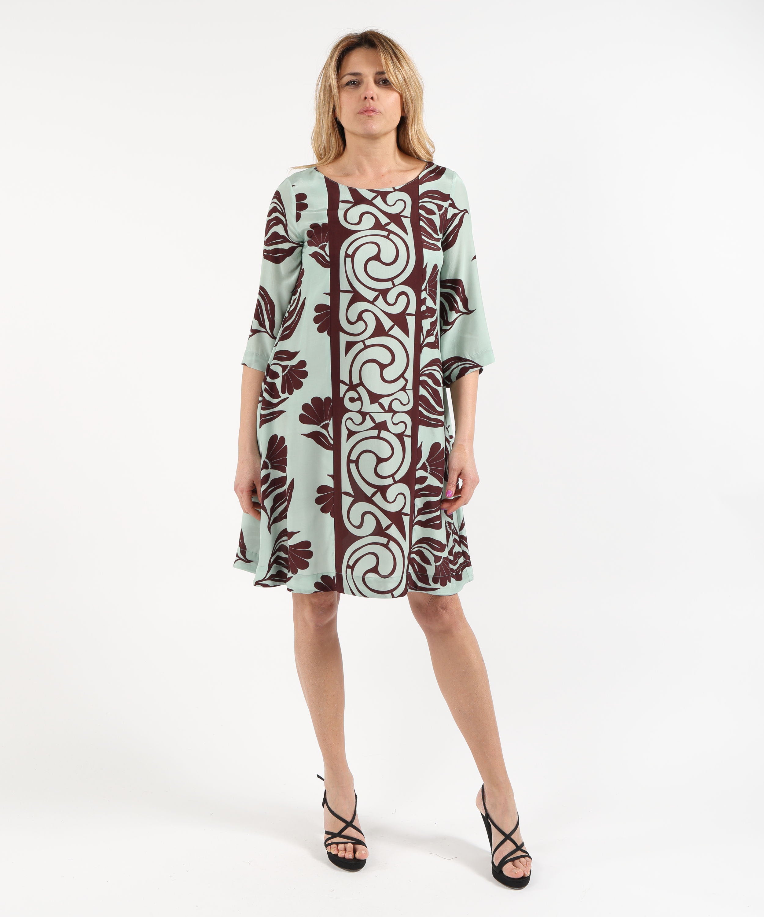 Dresses & Suits TO.ABI Printed Midi Dress with 3/4 Sleeves and Side Pockets Menta | TO.ABI