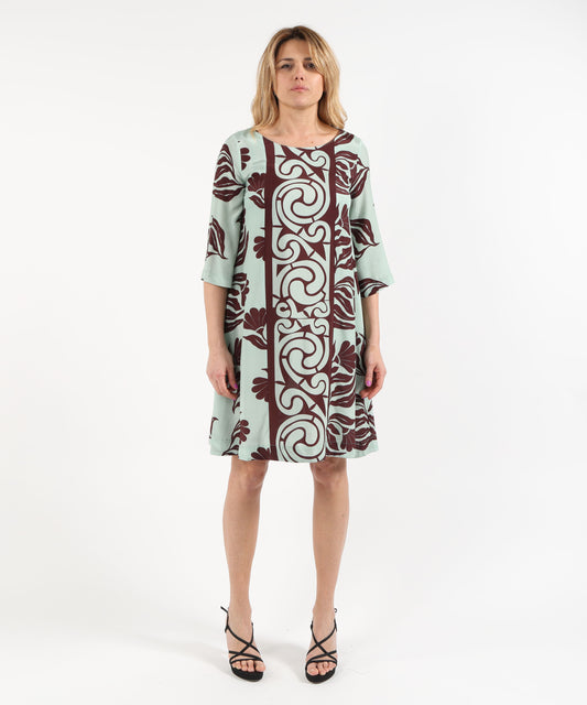Dresses &amp; Suits TO.ABI Printed Midi Dress with 3/4 Sleeves and Side Pockets Menta | TO.ABI