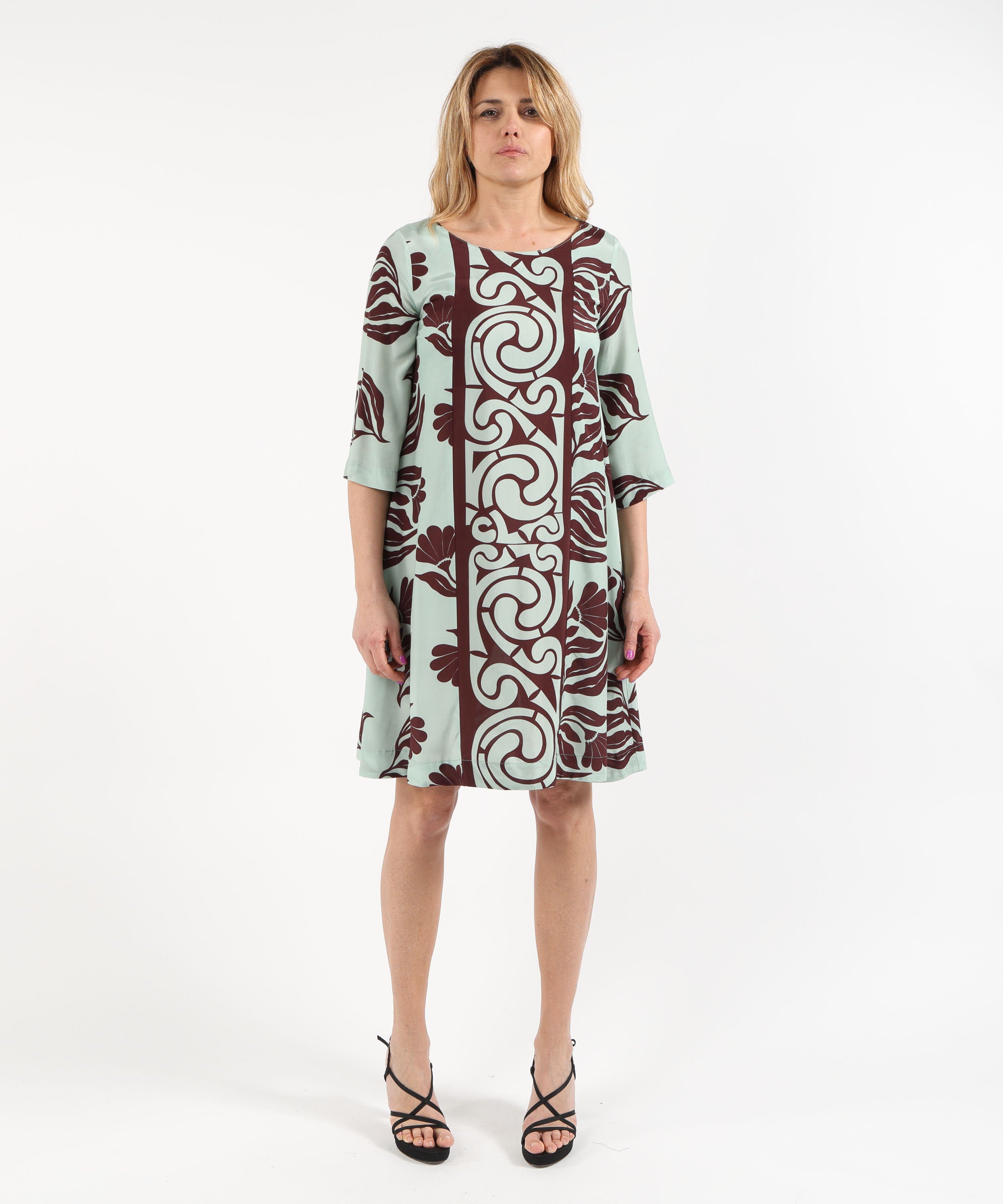 Dresses & Suits TO.ABI Printed Midi Dress with 3/4 Sleeves and Side Pockets Menta | TO.ABI