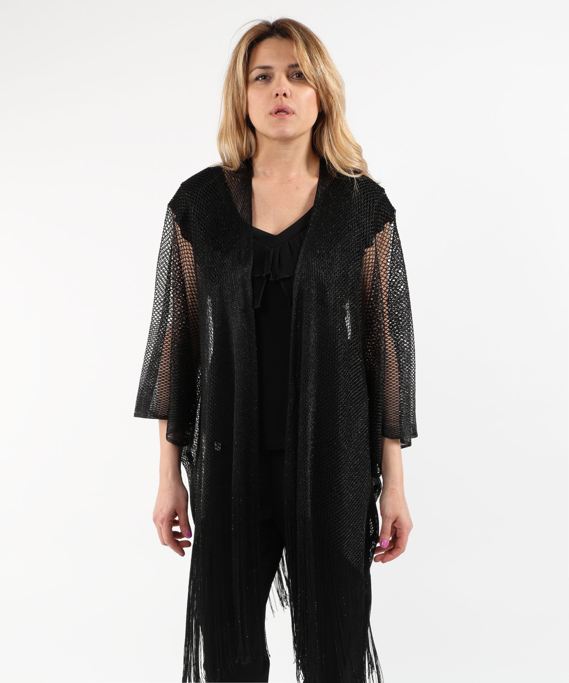 Scialle RIBKOFF Poncho con frange Nero | RIBKOFF