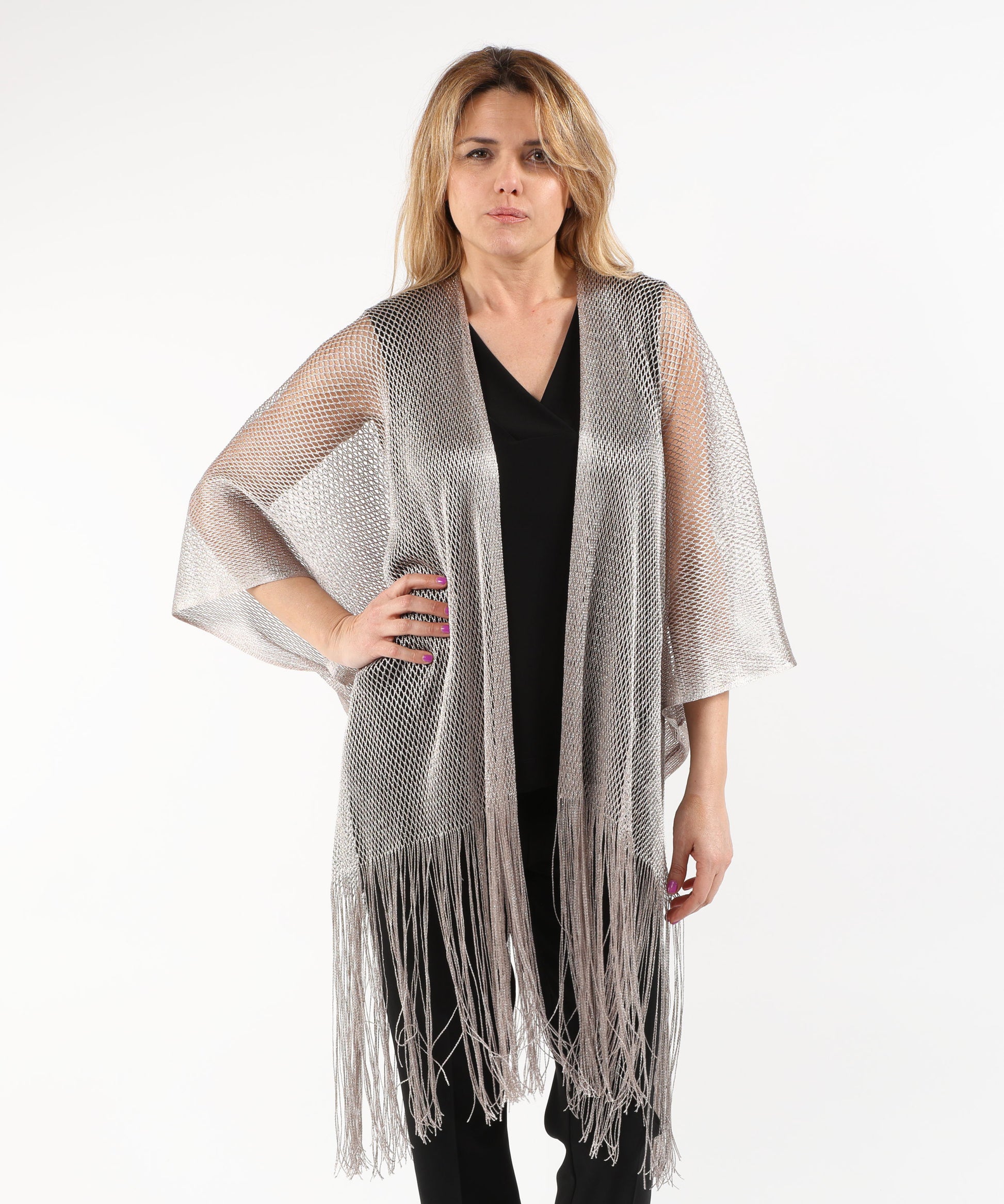Scialle RIBKOFF Poncho con frange Pietra | RIBKOFF