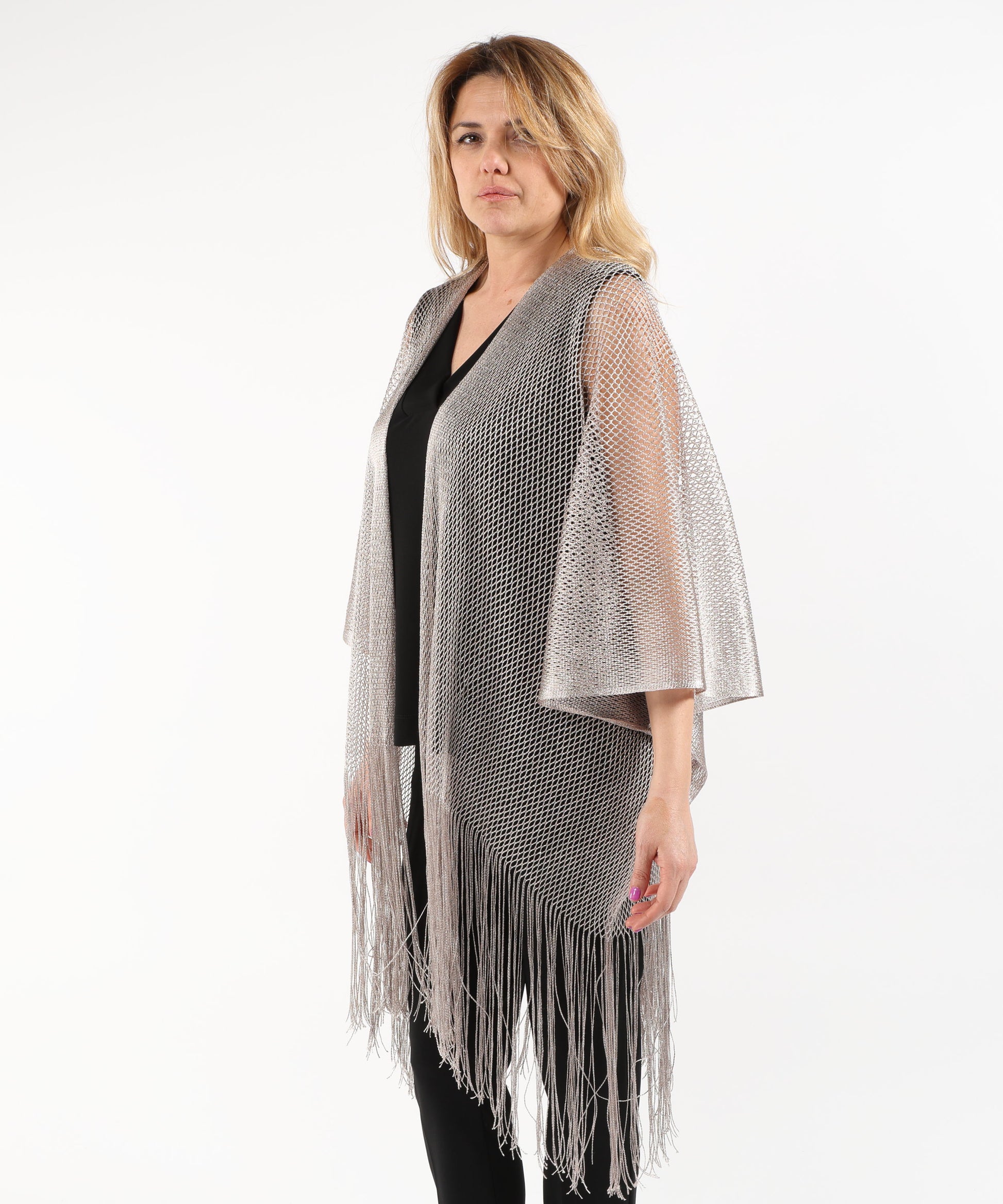 Scialle RIBKOFF Poncho con frange Pietra | RIBKOFF
