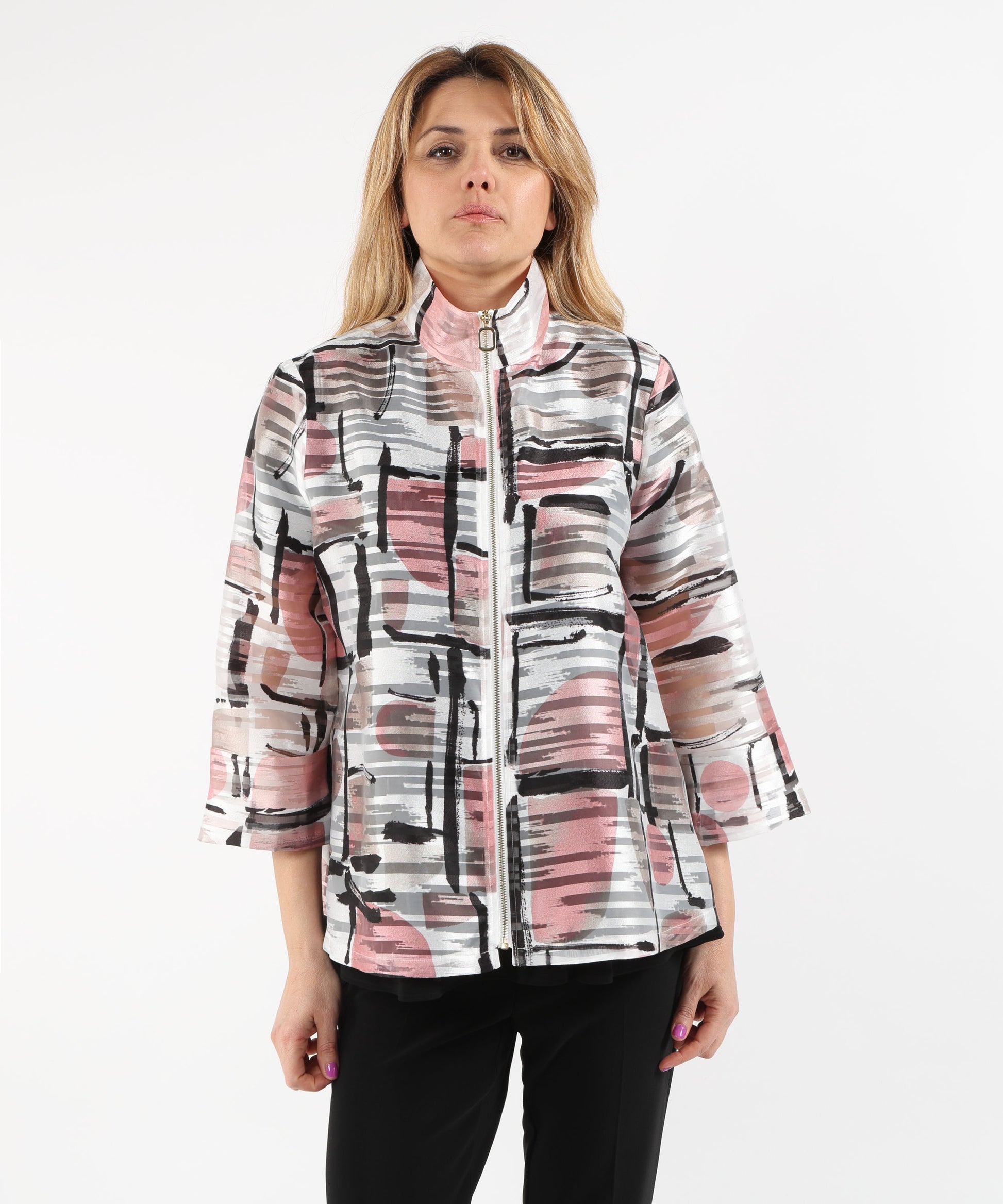 Giacche RIBKOFF Giacca squadrata in organza jacquard con stampa astratta Multicolor | RIBKOFF