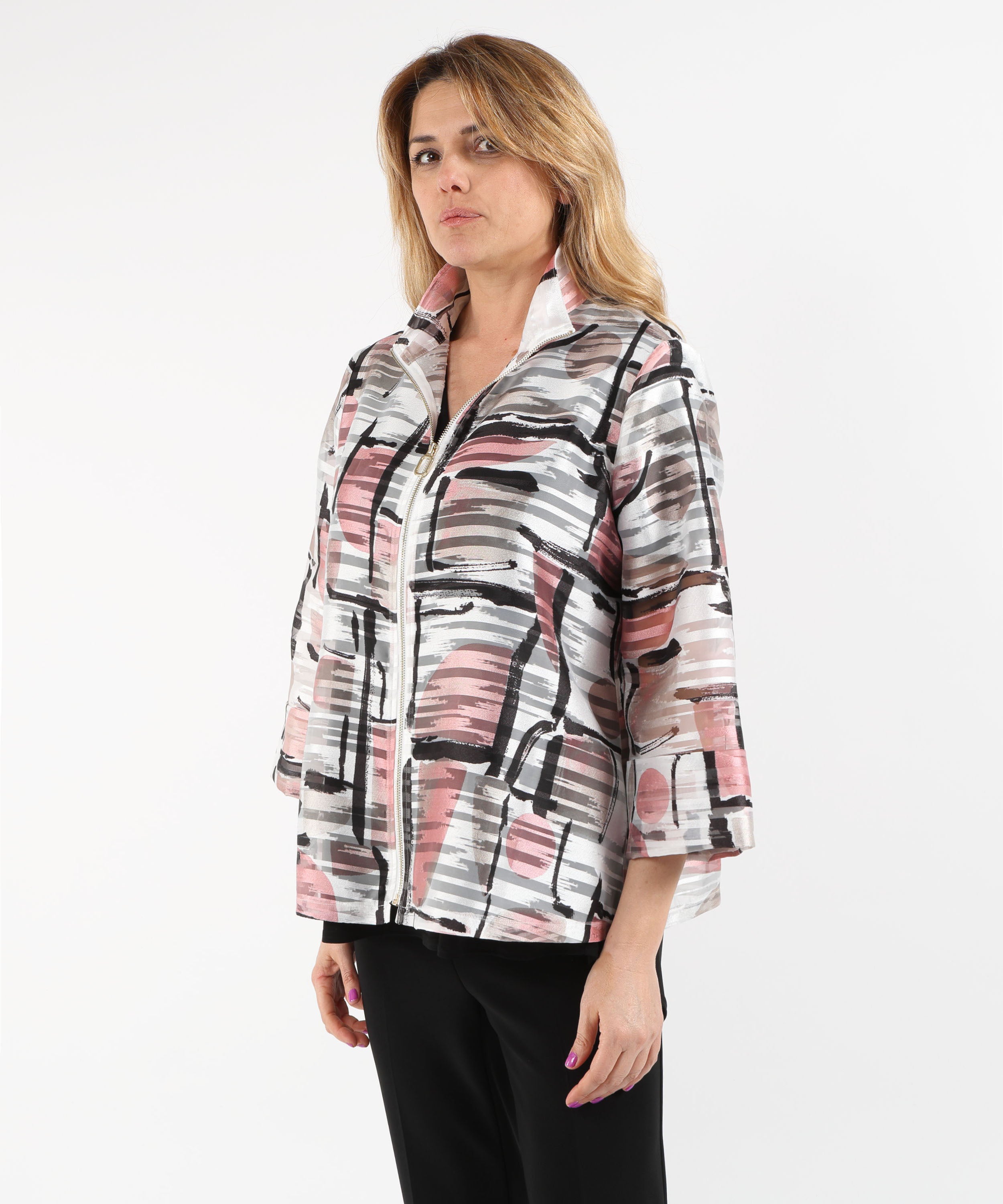 Giacche RIBKOFF Giacca squadrata in organza jacquard con stampa astratta Multicolor | RIBKOFF