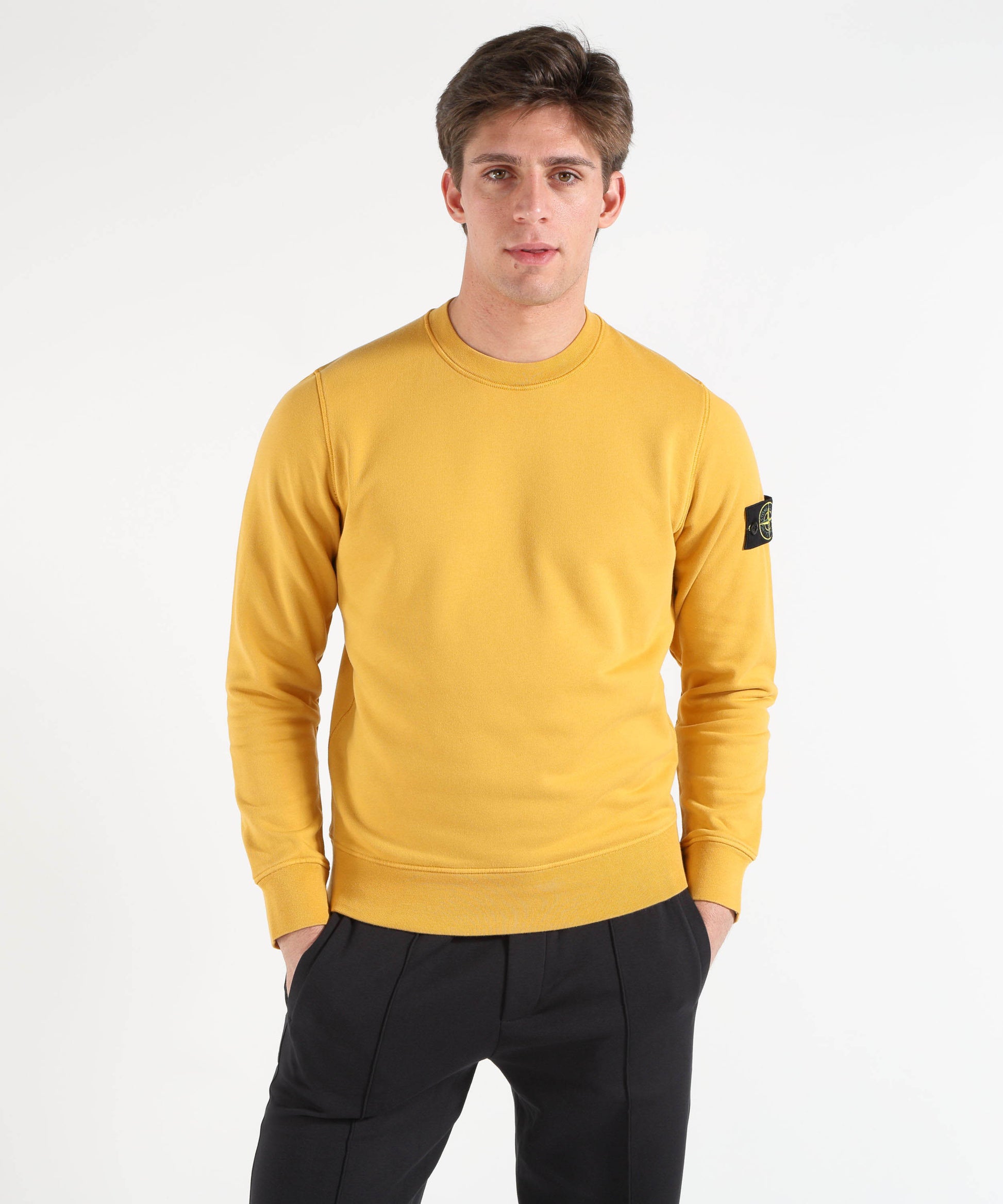 Felpe STONE ISLAND Felpa girocollo regular fit con polsini elasticizzati Mostarda | STONE ISLAND