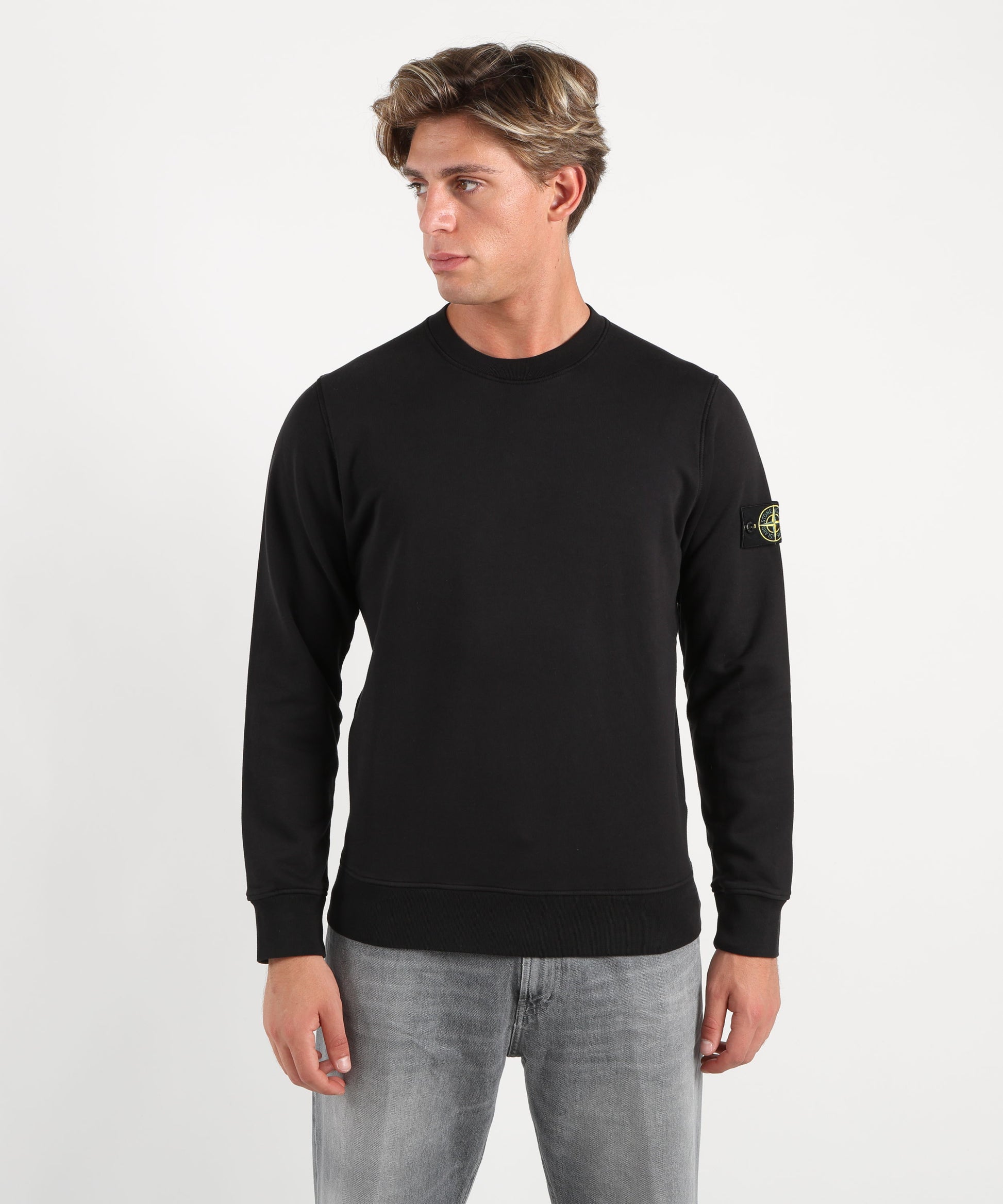 Felpe STONE ISLAND Felpa girocollo regular fit con polsini elasticizzati Nero | STONE ISLAND