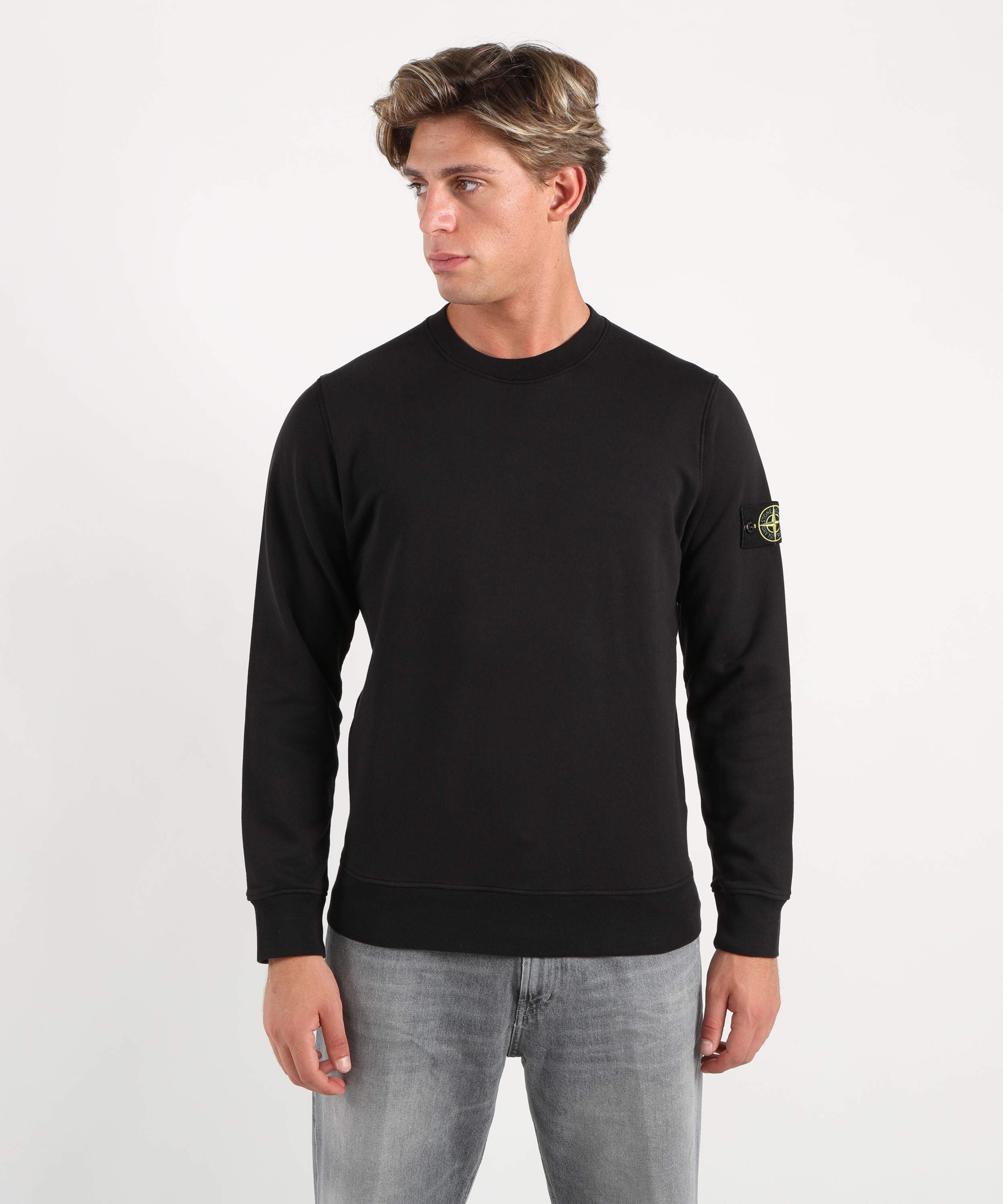 Felpe STONE ISLAND Felpa girocollo regular fit con polsini elasticizzati Nero | STONE ISLAND