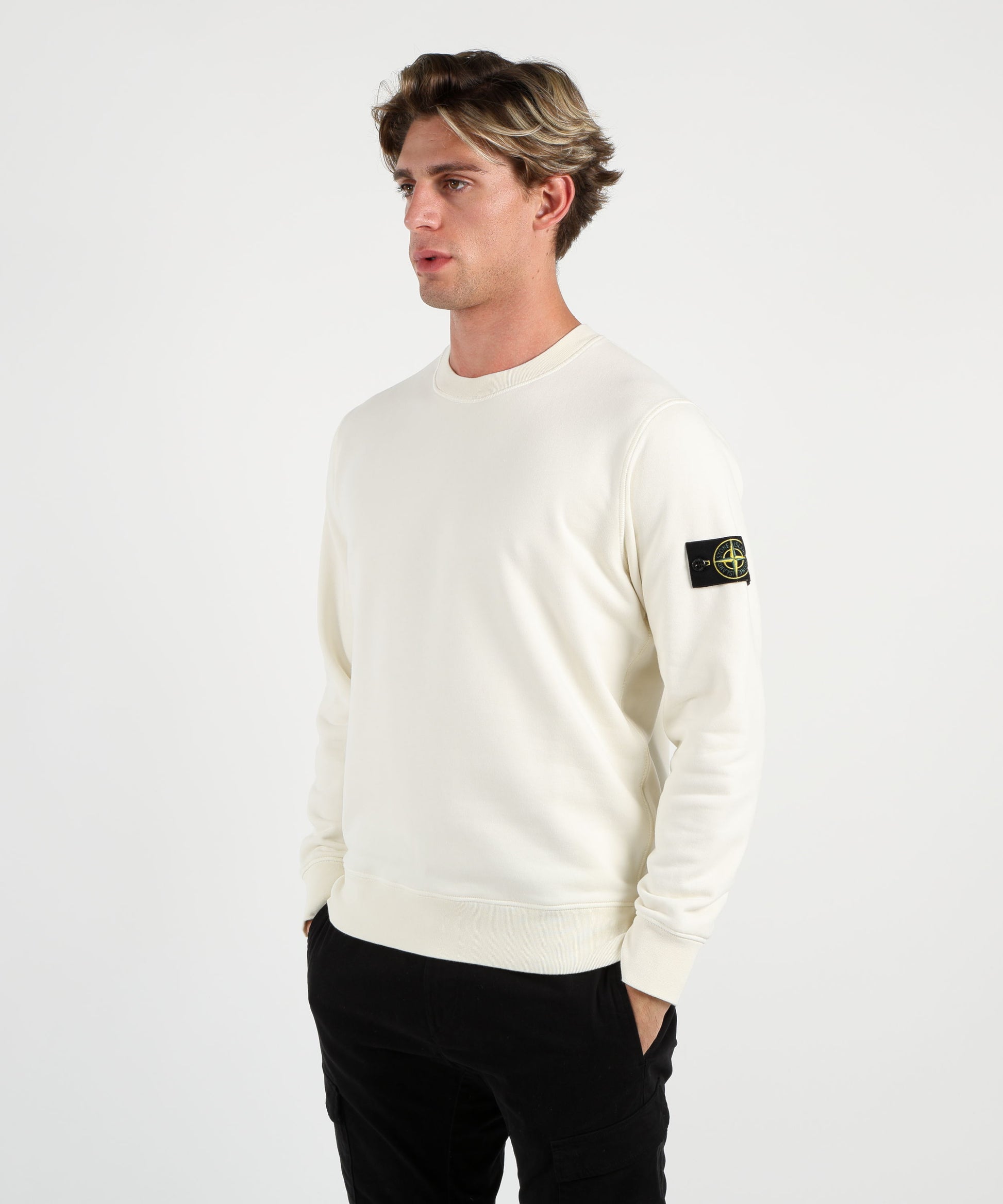 Felpe STONE ISLAND Felpa girocollo regular fit con polsini elasticizzati Avorio | STONE ISLAND