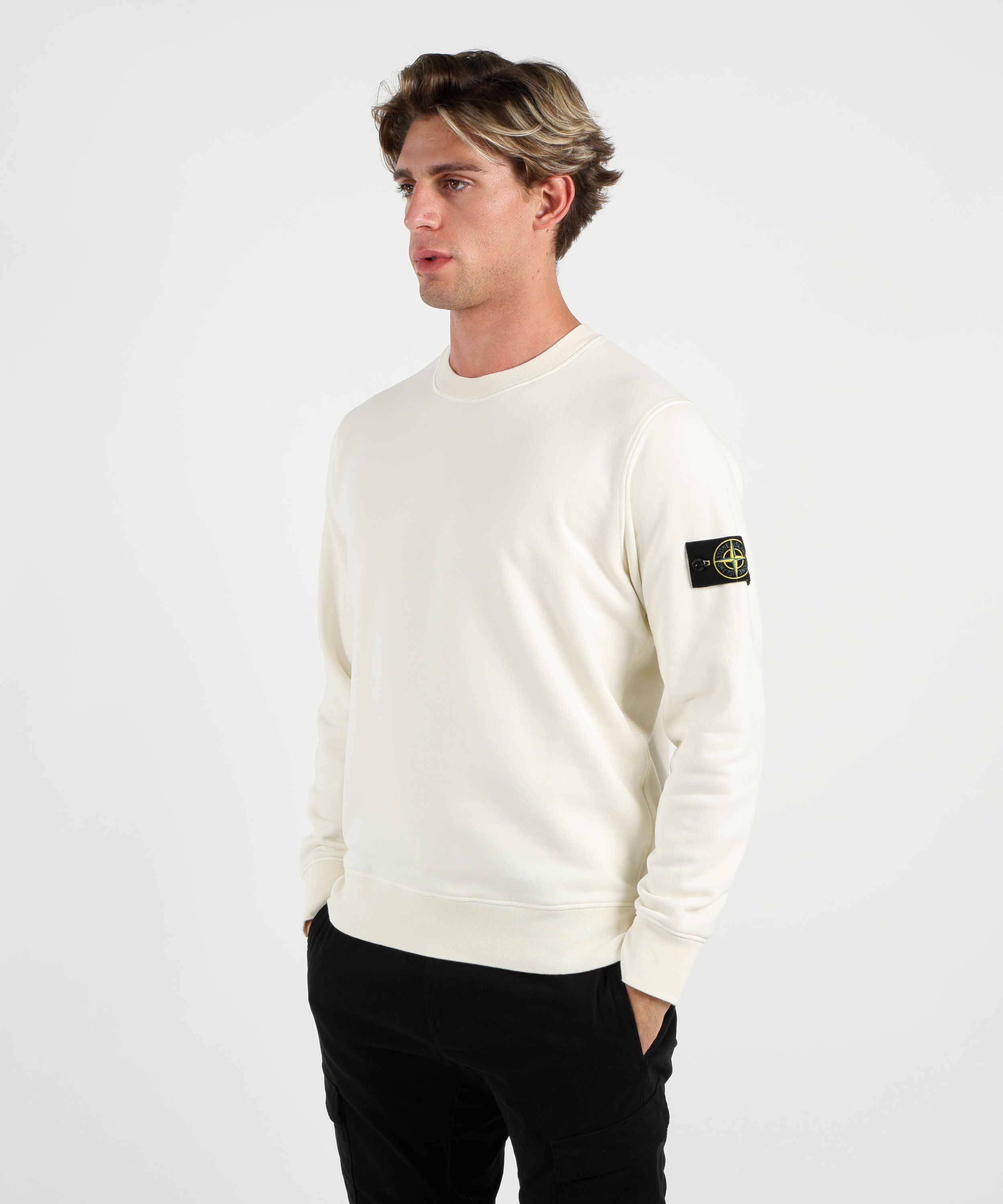 Felpe STONE ISLAND Felpa girocollo regular fit con polsini elasticizzati Avorio | STONE ISLAND