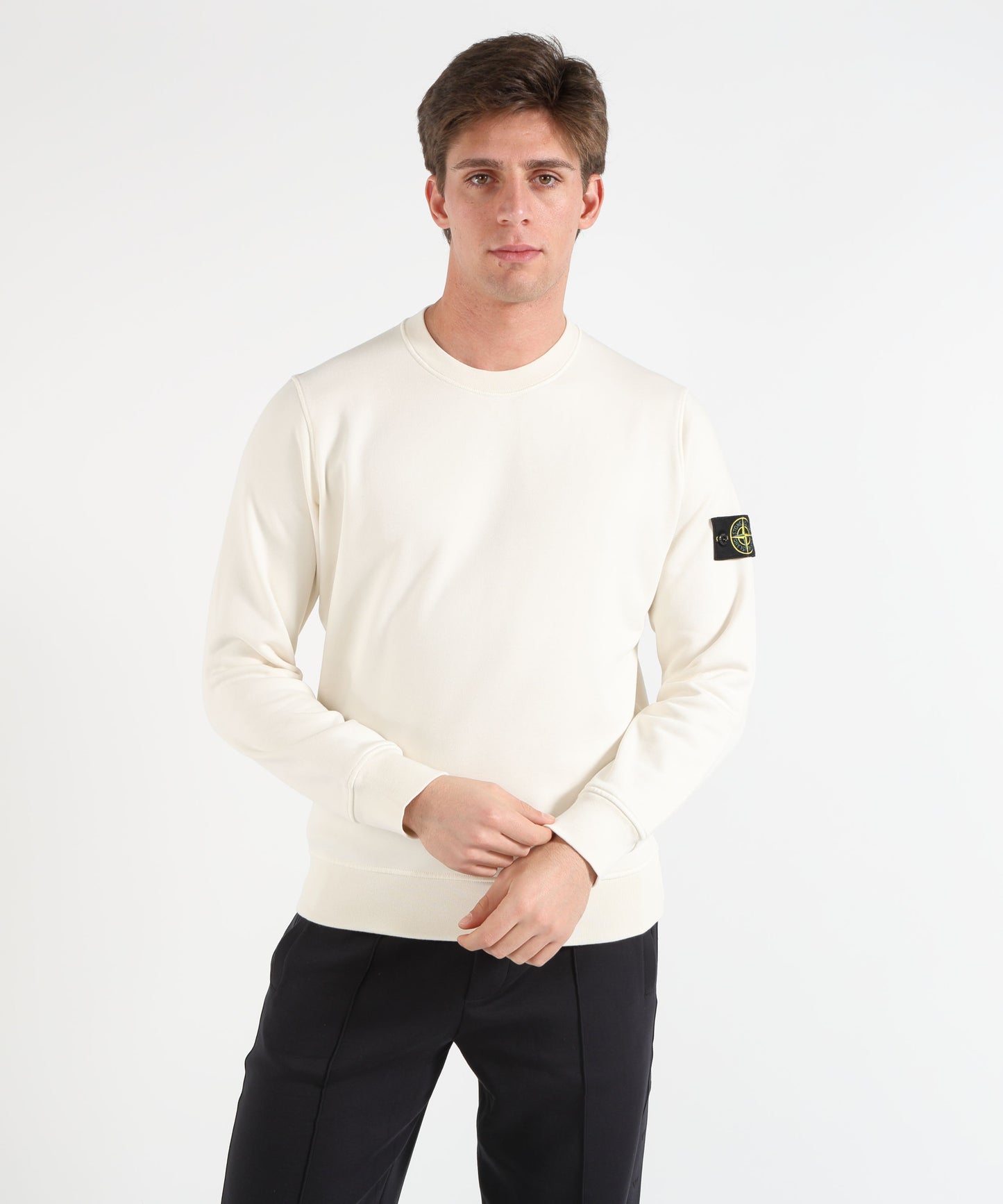 STONE ISLAND Felpa girocollo regular fit con polsini elasticizzati