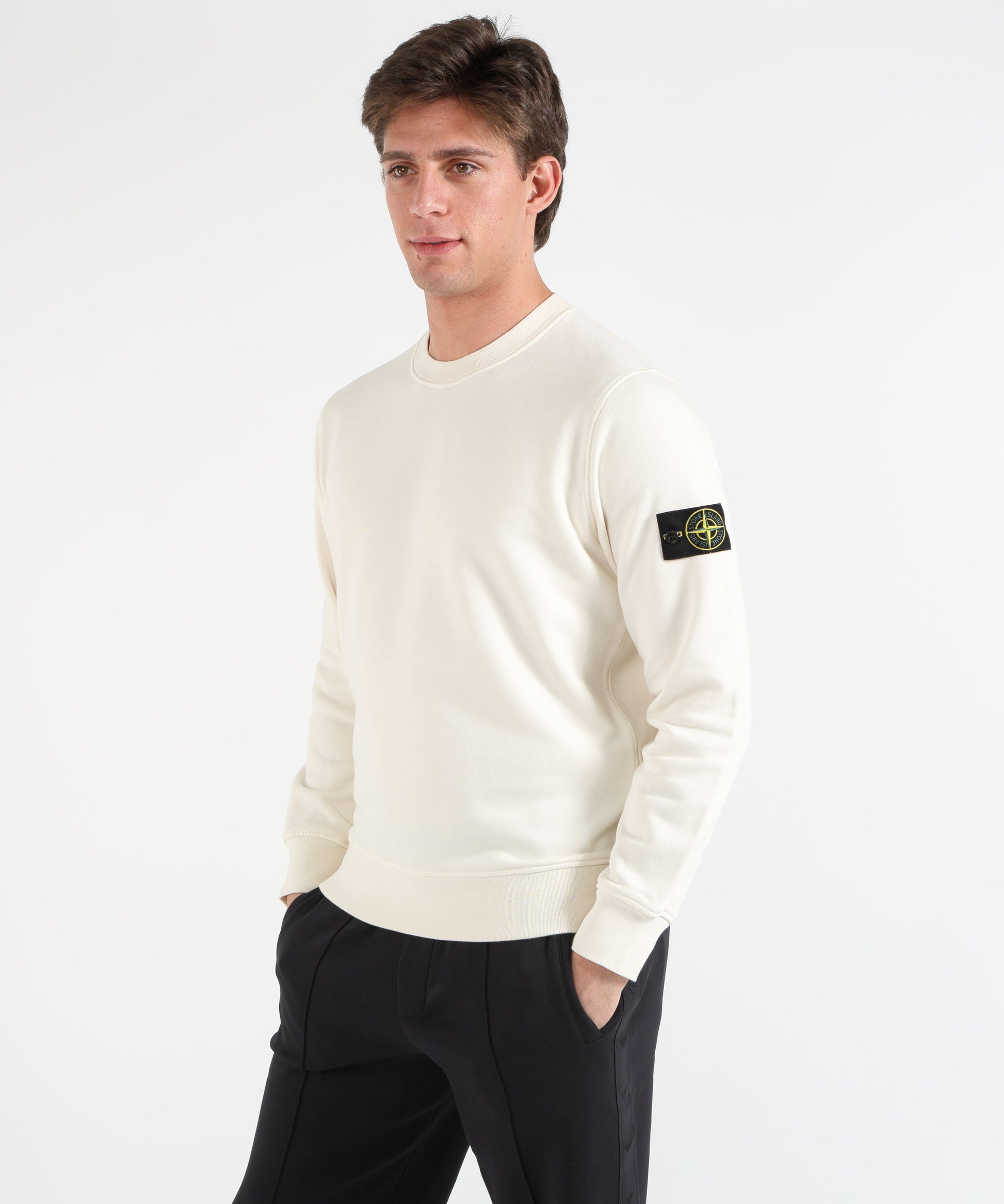 Felpe STONE ISLAND Felpa girocollo regular fit con polsini elasticizzati Avorio | STONE ISLAND