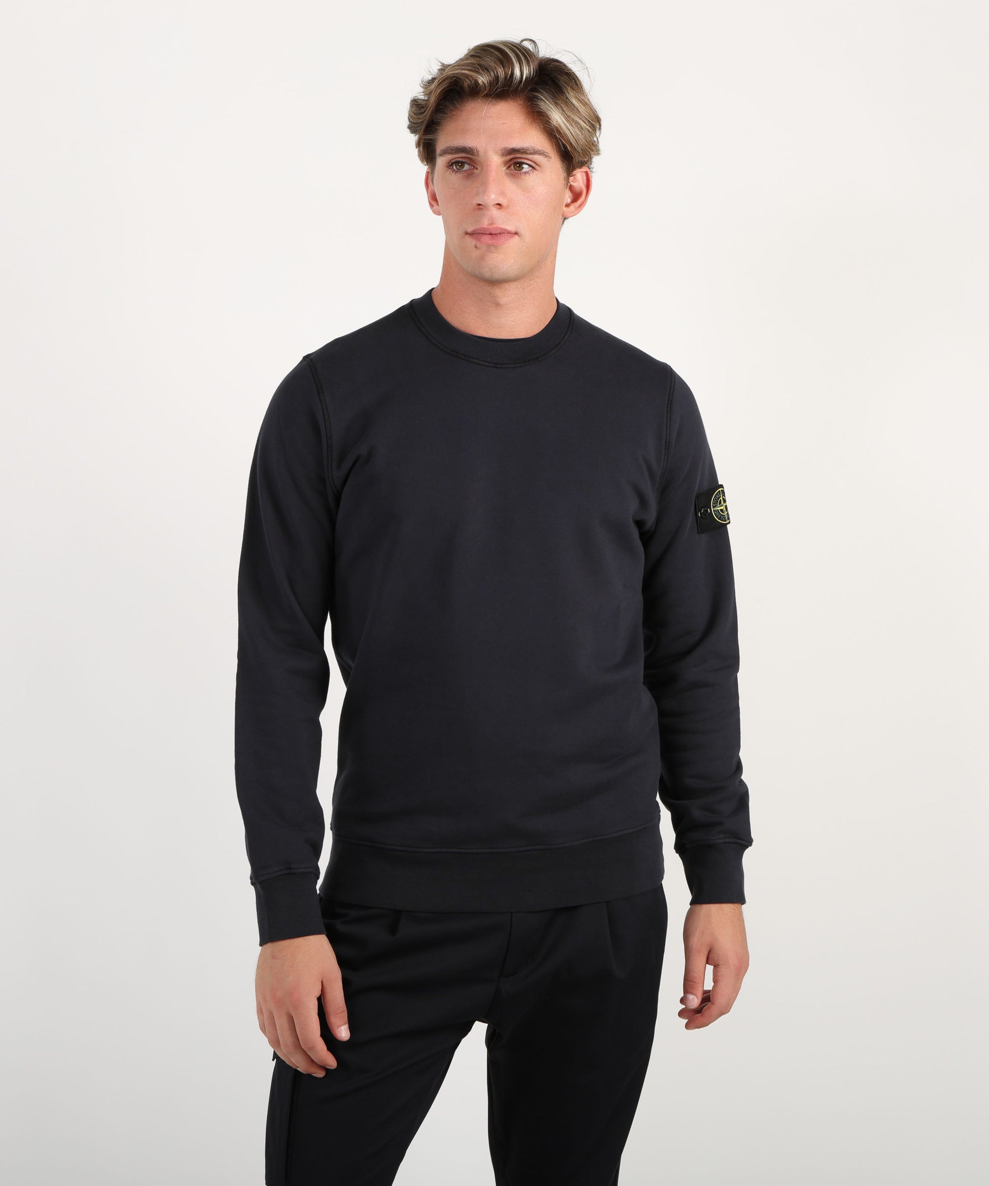 Felpe STONE ISLAND Felpa girocollo regular fit con polsini elasticizzati Navy | STONE ISLAND