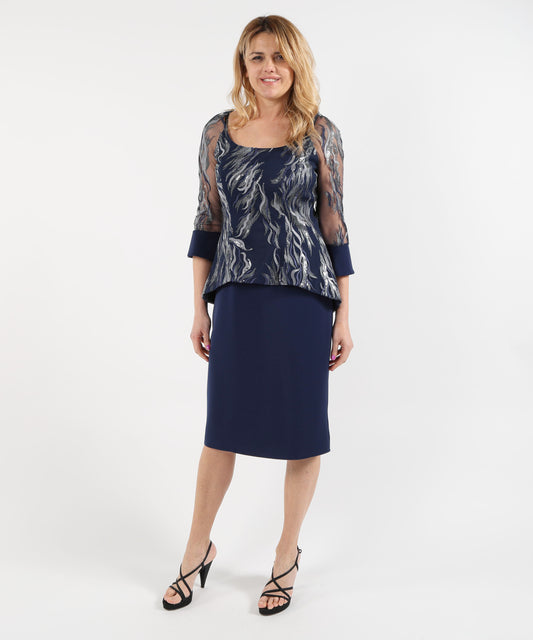 Dresses &amp; Suits SONIA PENA Knee-Length Dress with Sheer Sleeves” Blu notte | SONIA PENA