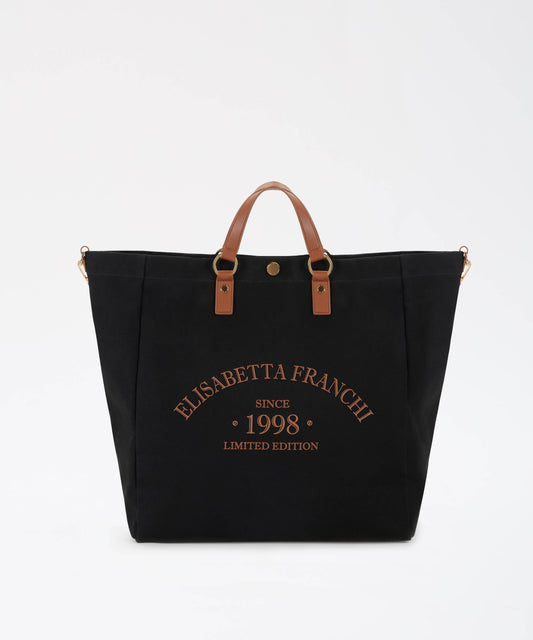 Borse ELISABETTA FRANCHI Tote in canvas Nero/cuoio | ELISABETTA FRANCHI