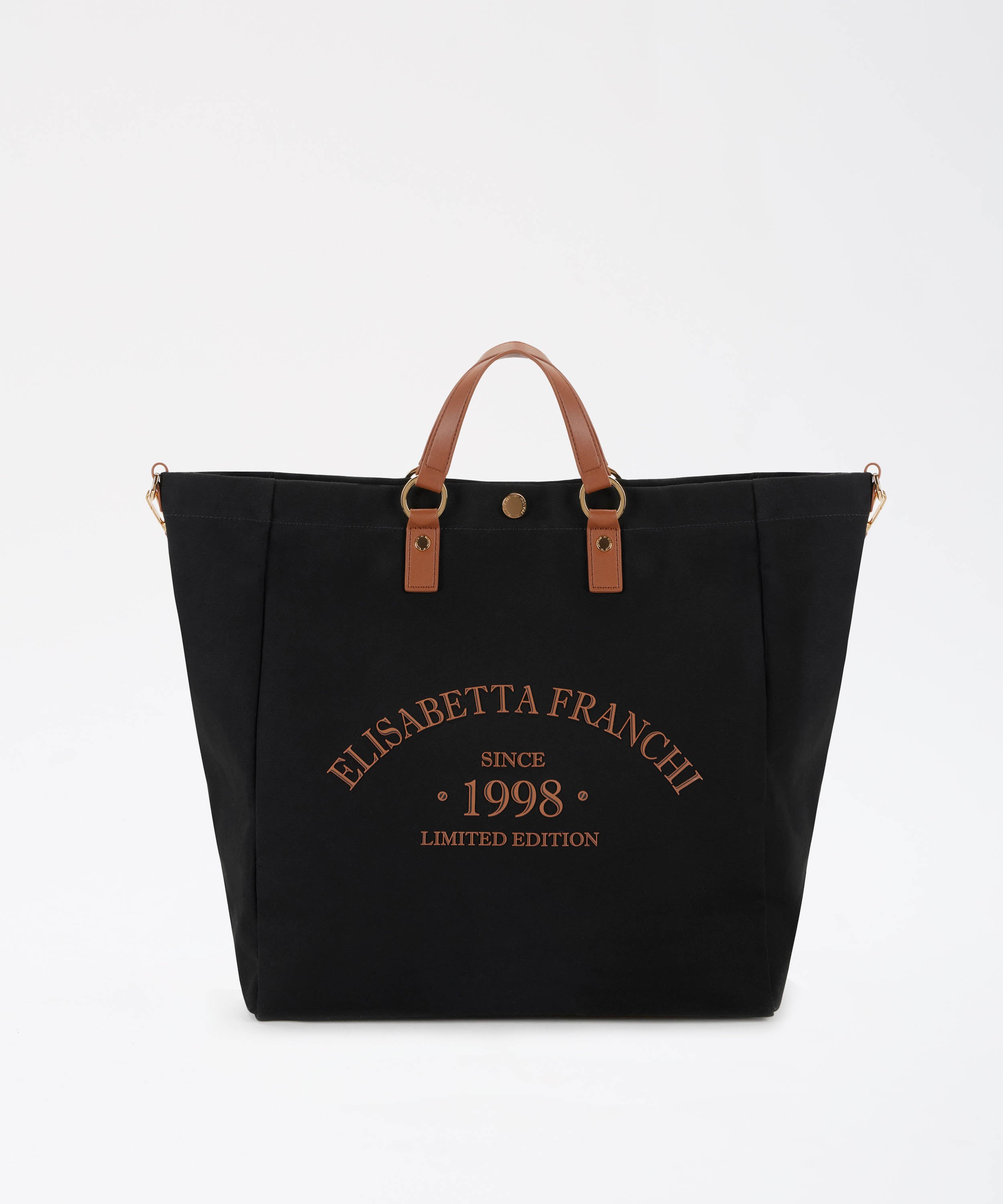 Borse ELISABETTA FRANCHI Tote in canvas Nero/cuoio | ELISABETTA FRANCHI